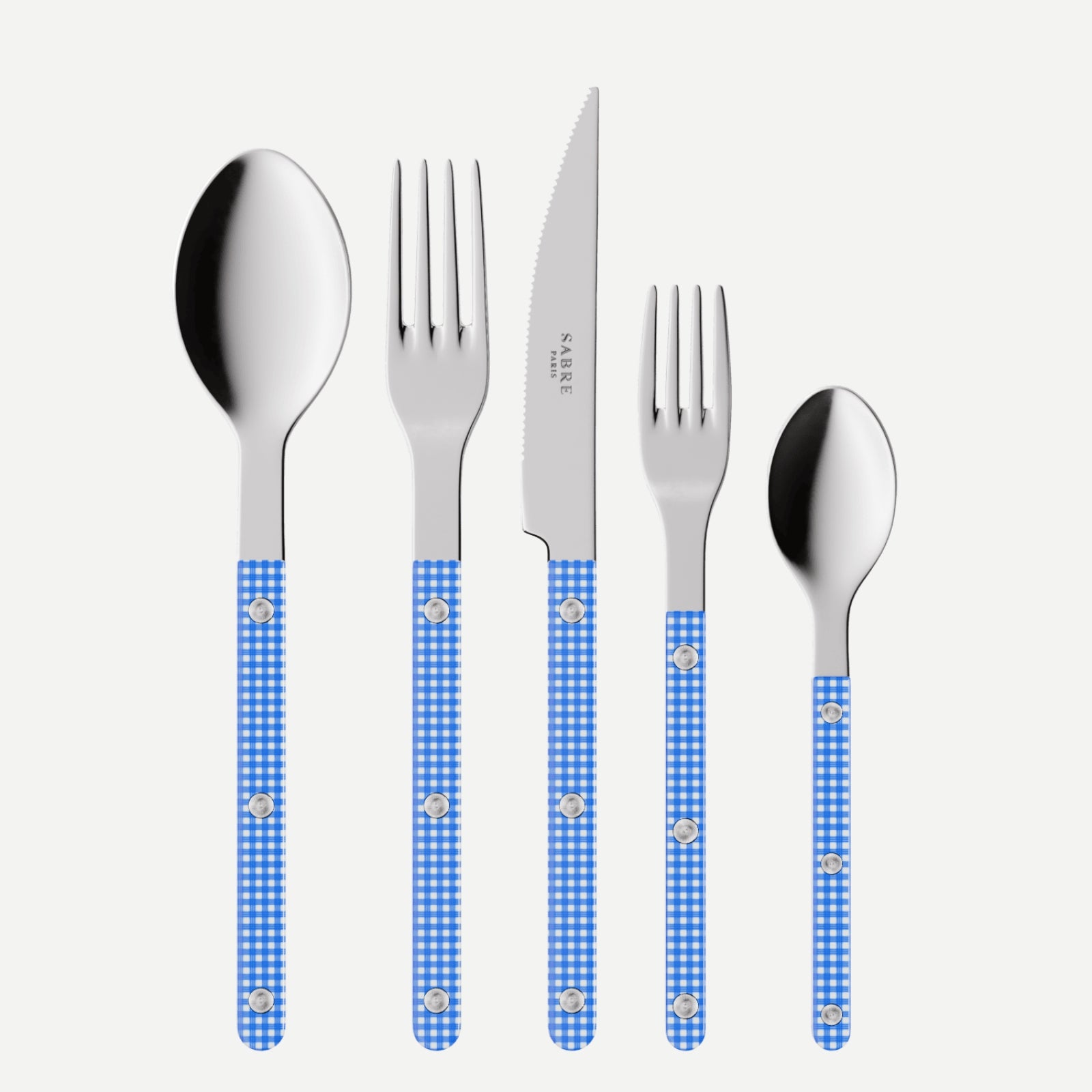 Bistrot Vichy, Bleu - Set de 5 couverts de table