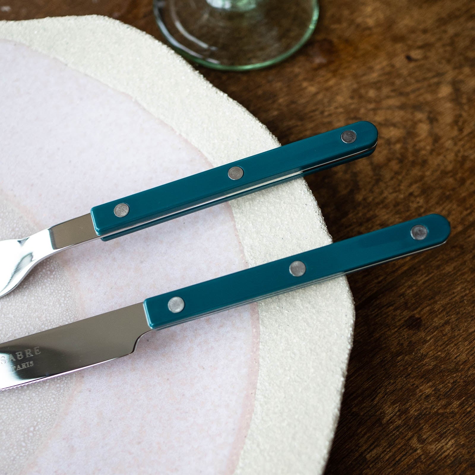 Bistrot Uni, Bleu canard - Set de 5 couverts de table