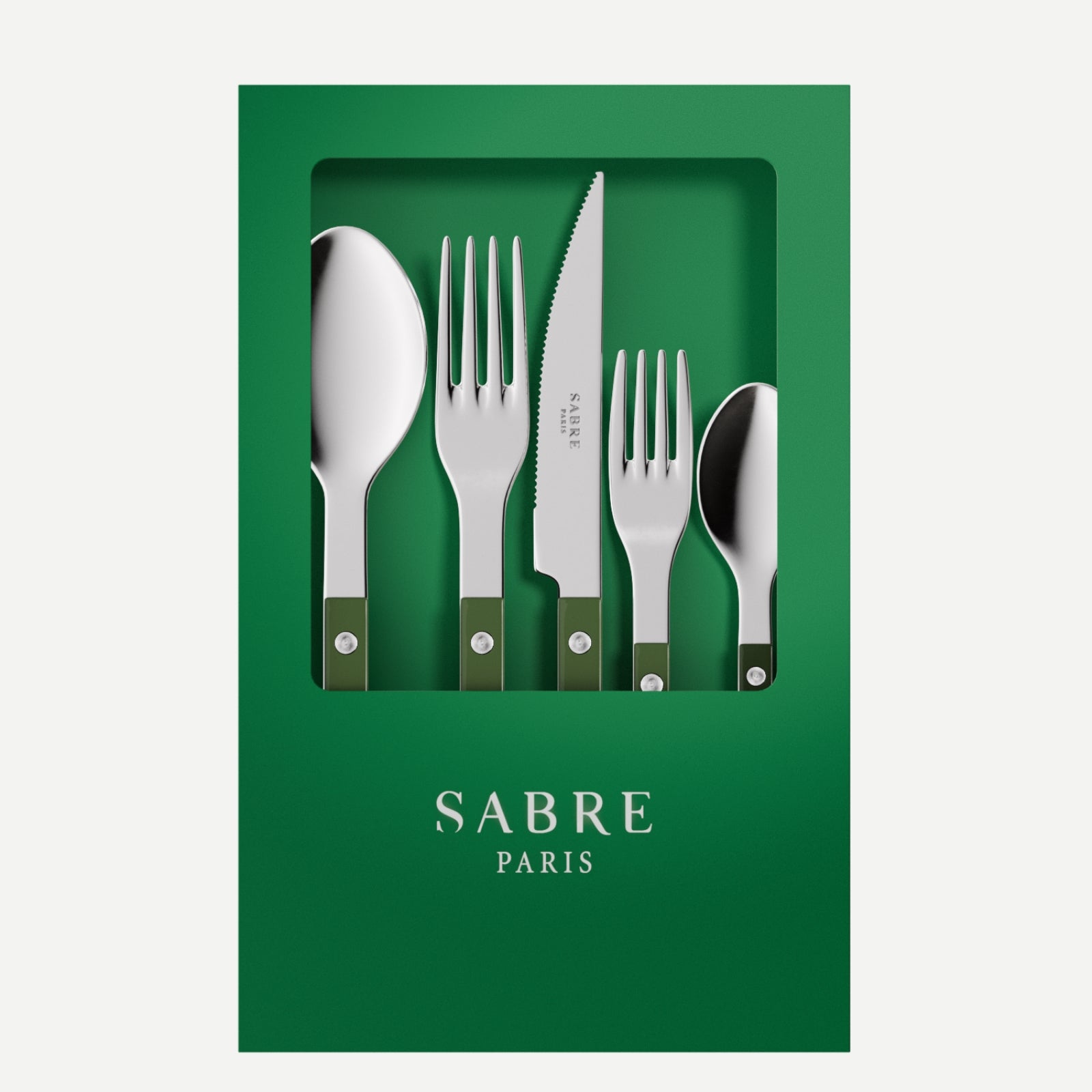 Bistrot Uni, Vert - Coffret de 5 couverts de table