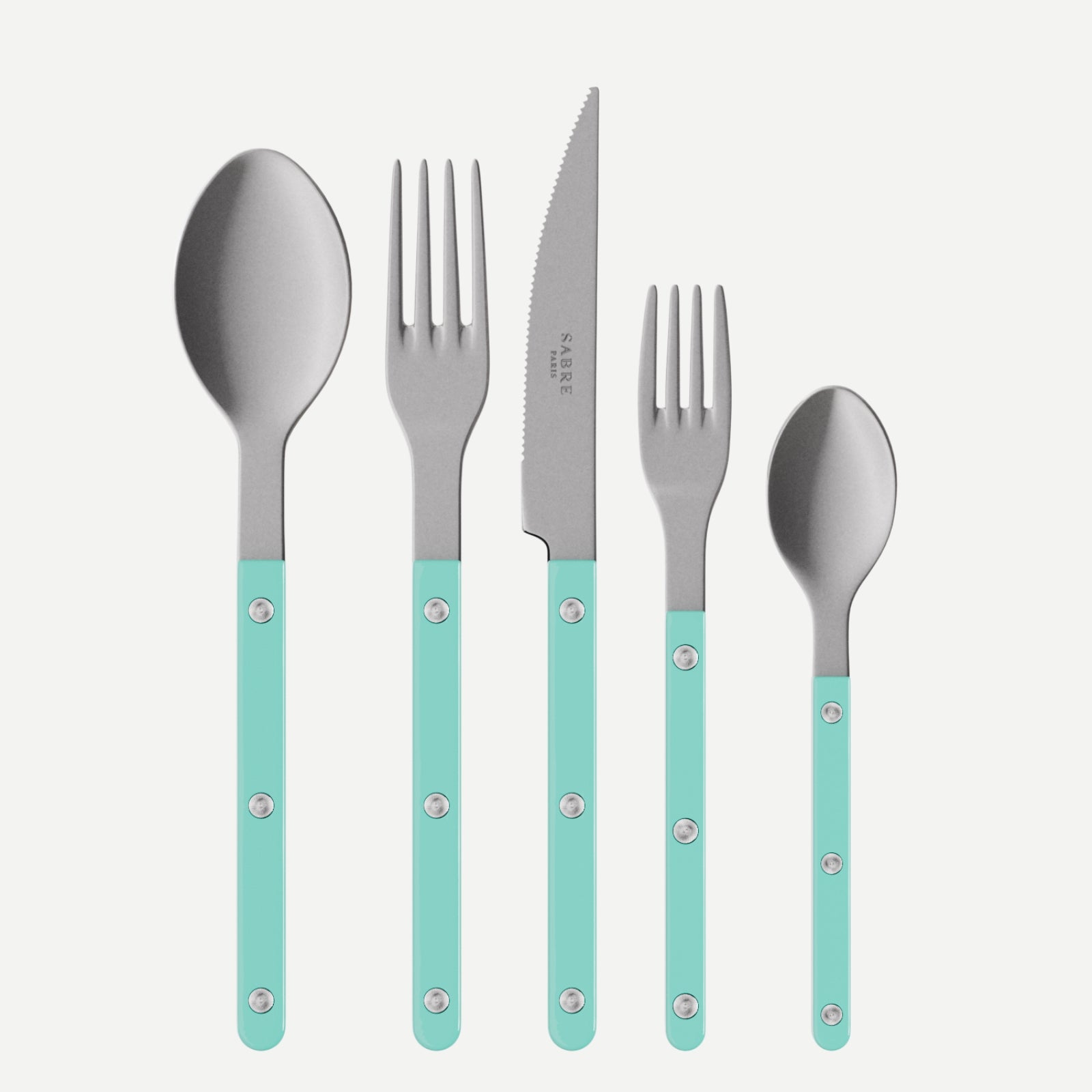 Bistrot Vintage Uni, Turquoise - Set de 5 couverts de table