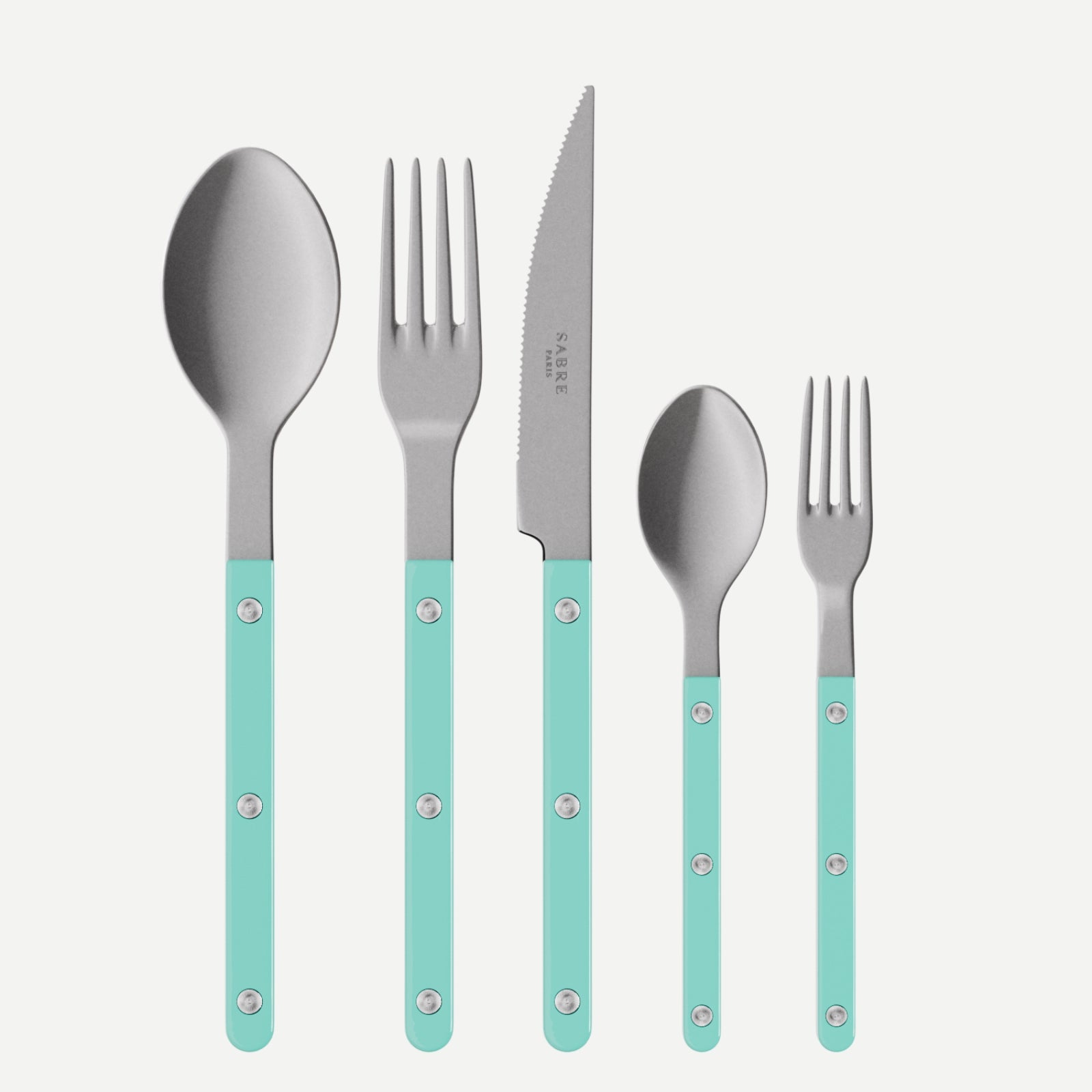 Bistrot Vintage Uni, Turquoise - Set de 5 couverts de table