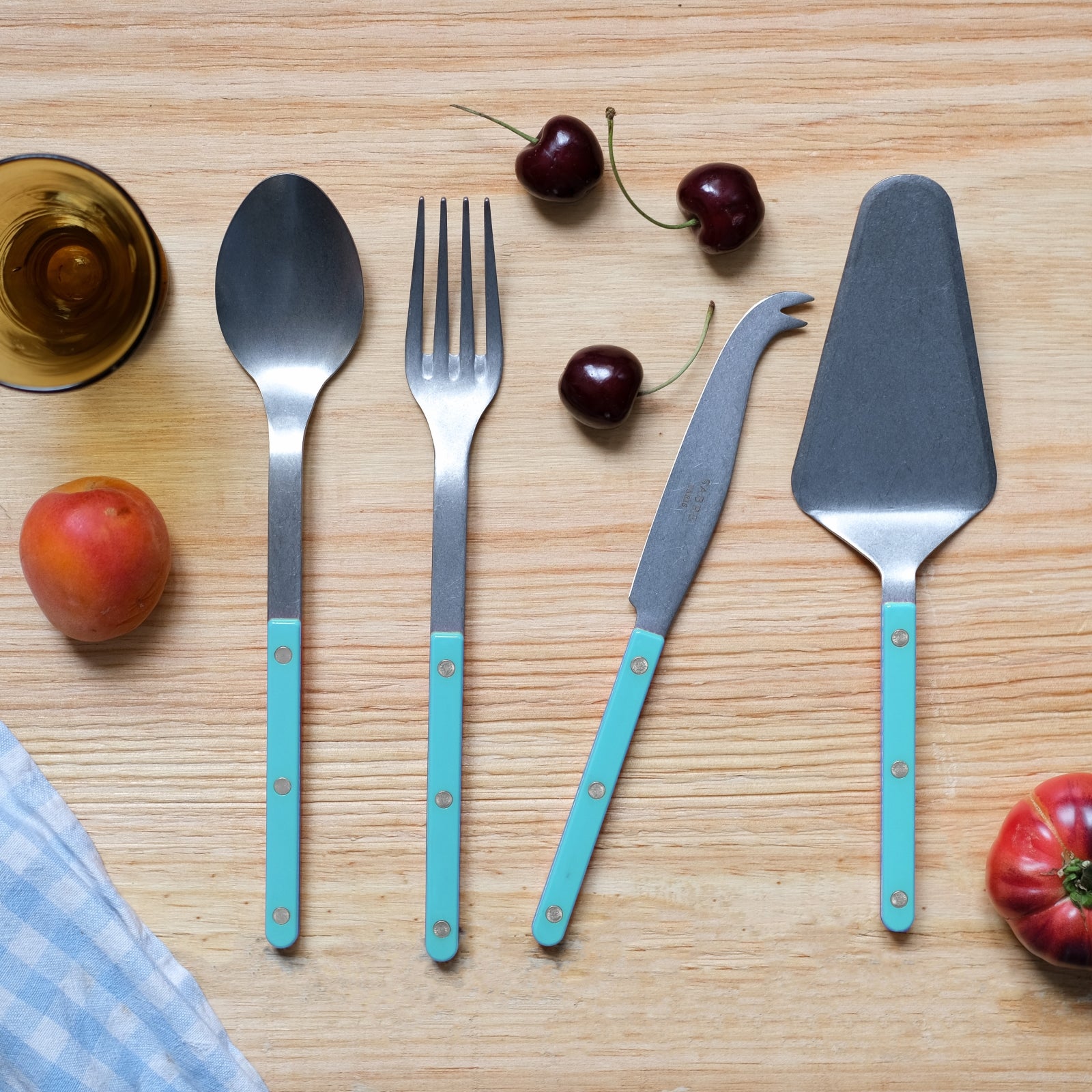 Bistrot Vintage Uni, Turquoise - Set Les Essentiels Bistrot - ensemble de 4 couverts de service