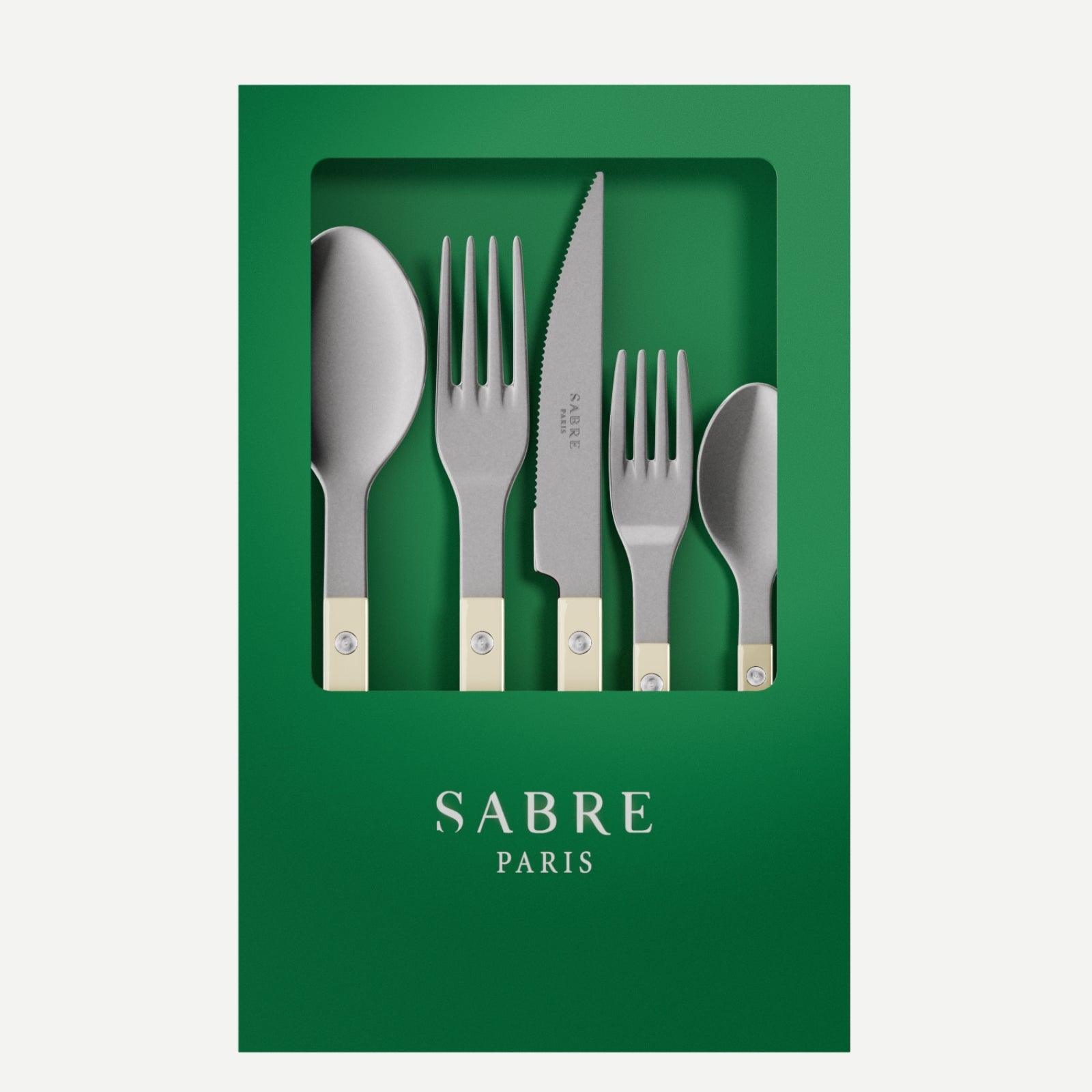 Bistrot Vintage Uni, Ivoire - Coffret de 5 couverts de table