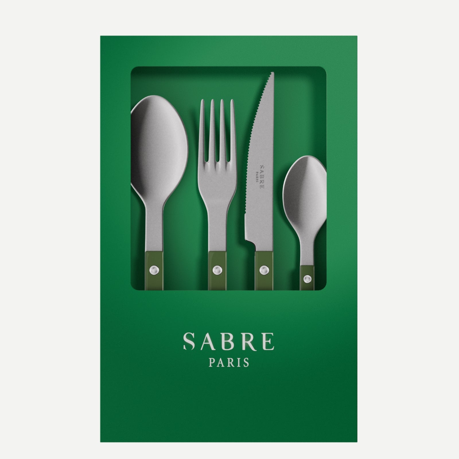 Bistrot Vintage Uni, Vert - Coffret de 4 couverts de table