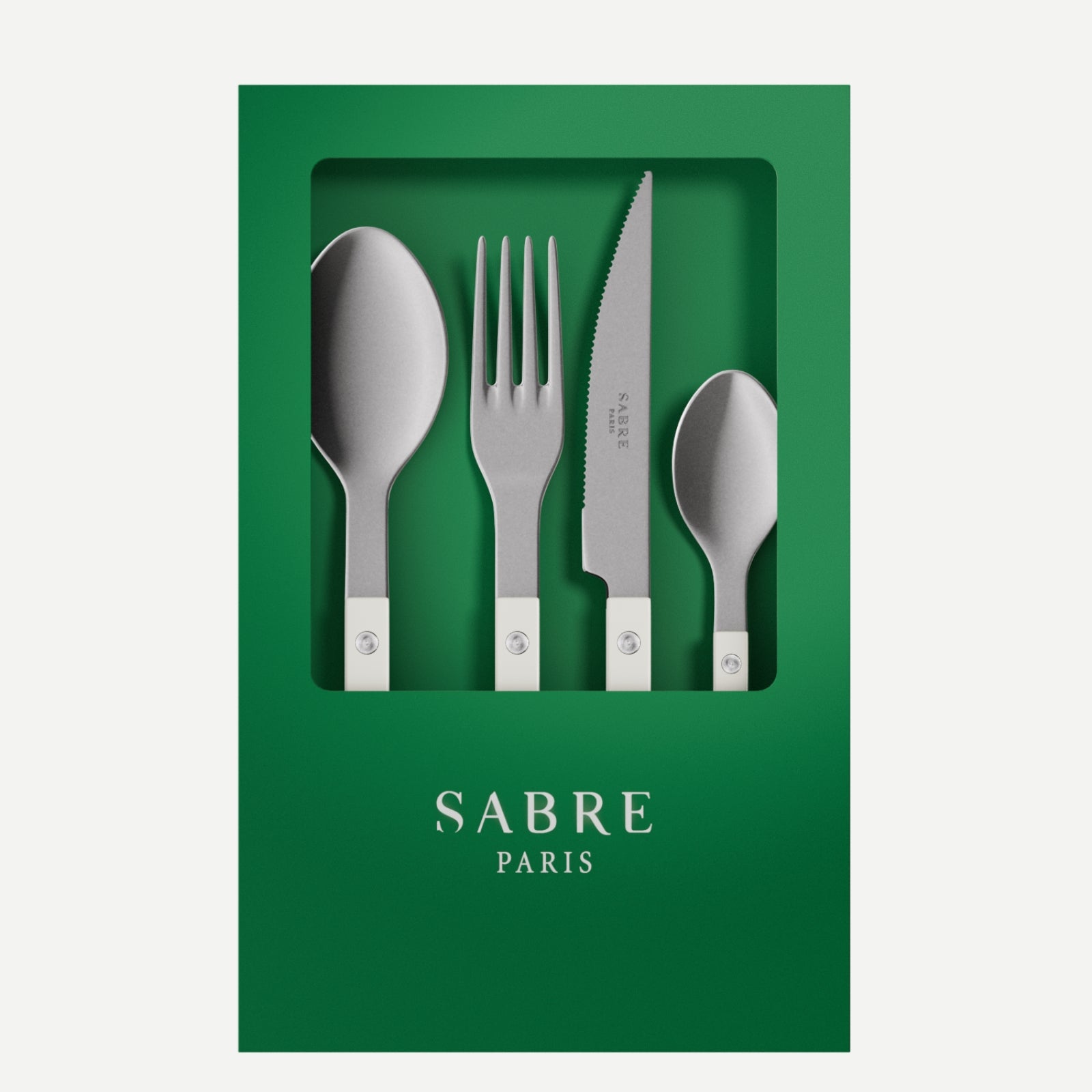 Bistrot Vintage Uni, Blanc - Coffret de 4 couverts de table