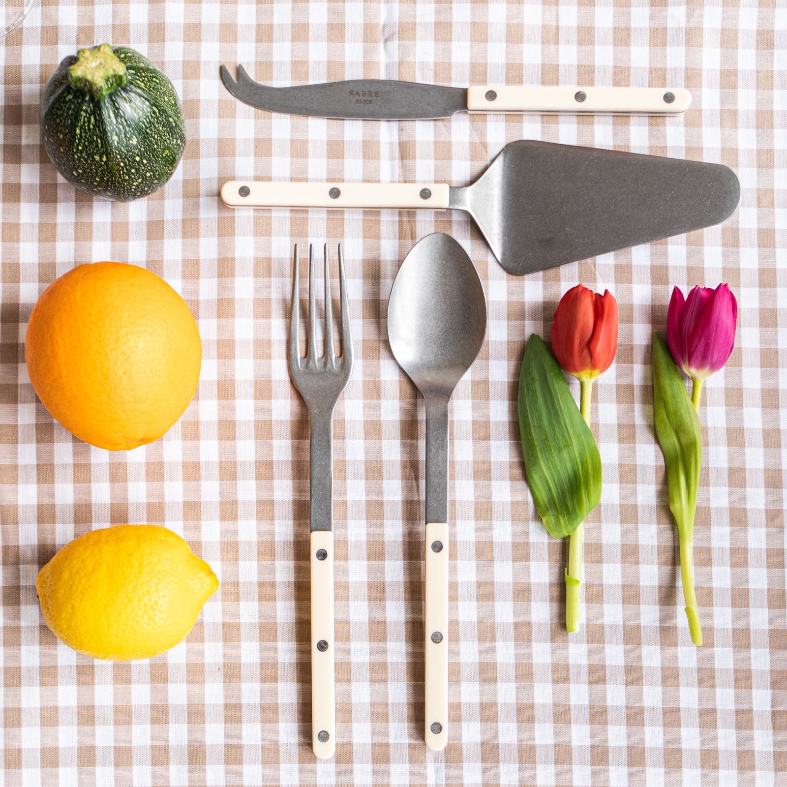 Bistrot Vintage Uni, Ivoire - Coffret Set Les Essentiels - ensemble de 4 couverts de service