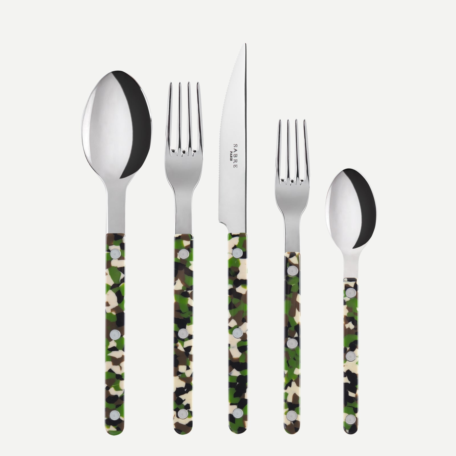 Bistrot Camouflage, Vert - Set de 5 couverts de table