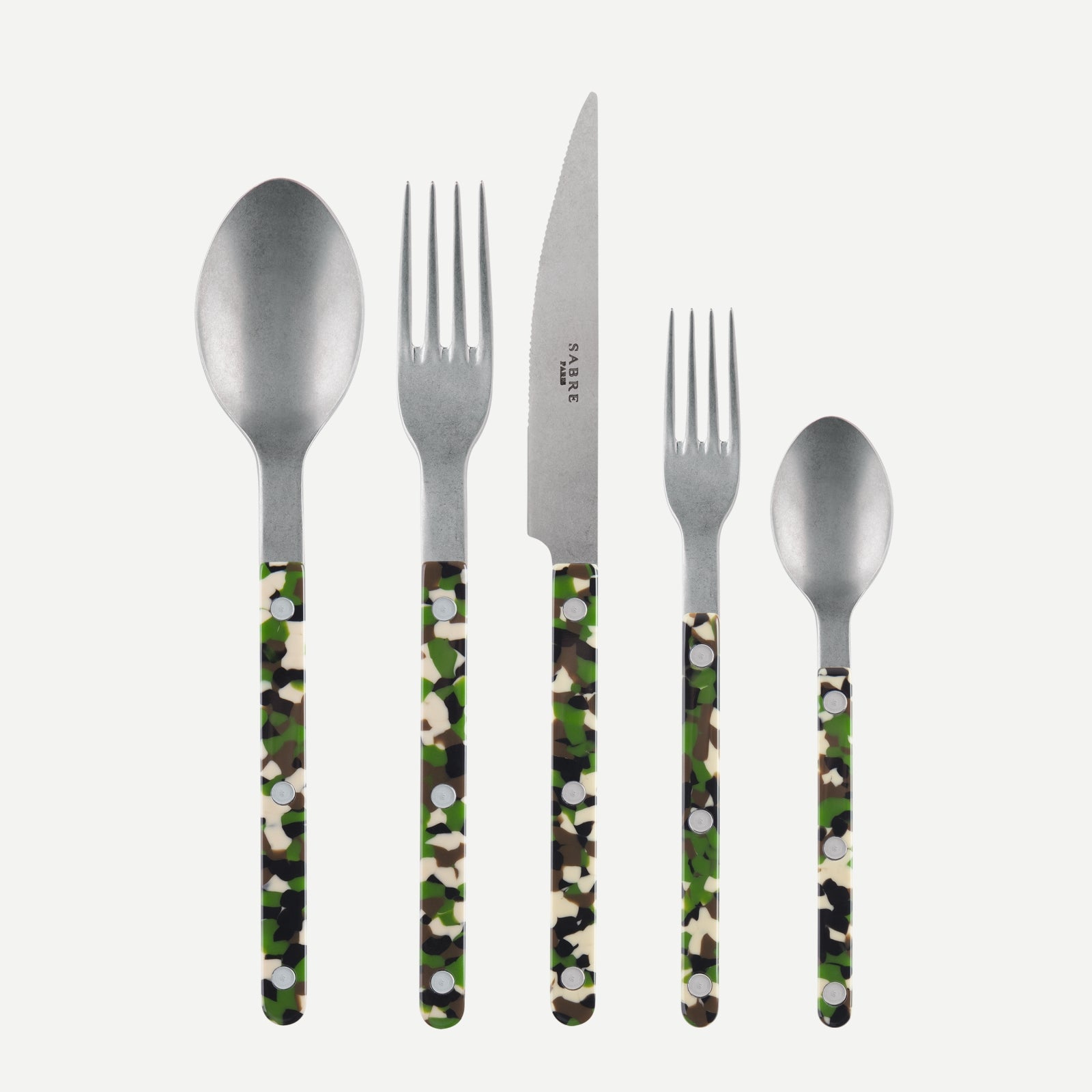 Bistrot Vintage Camouflage, Vert - Set de 5 couverts de table
