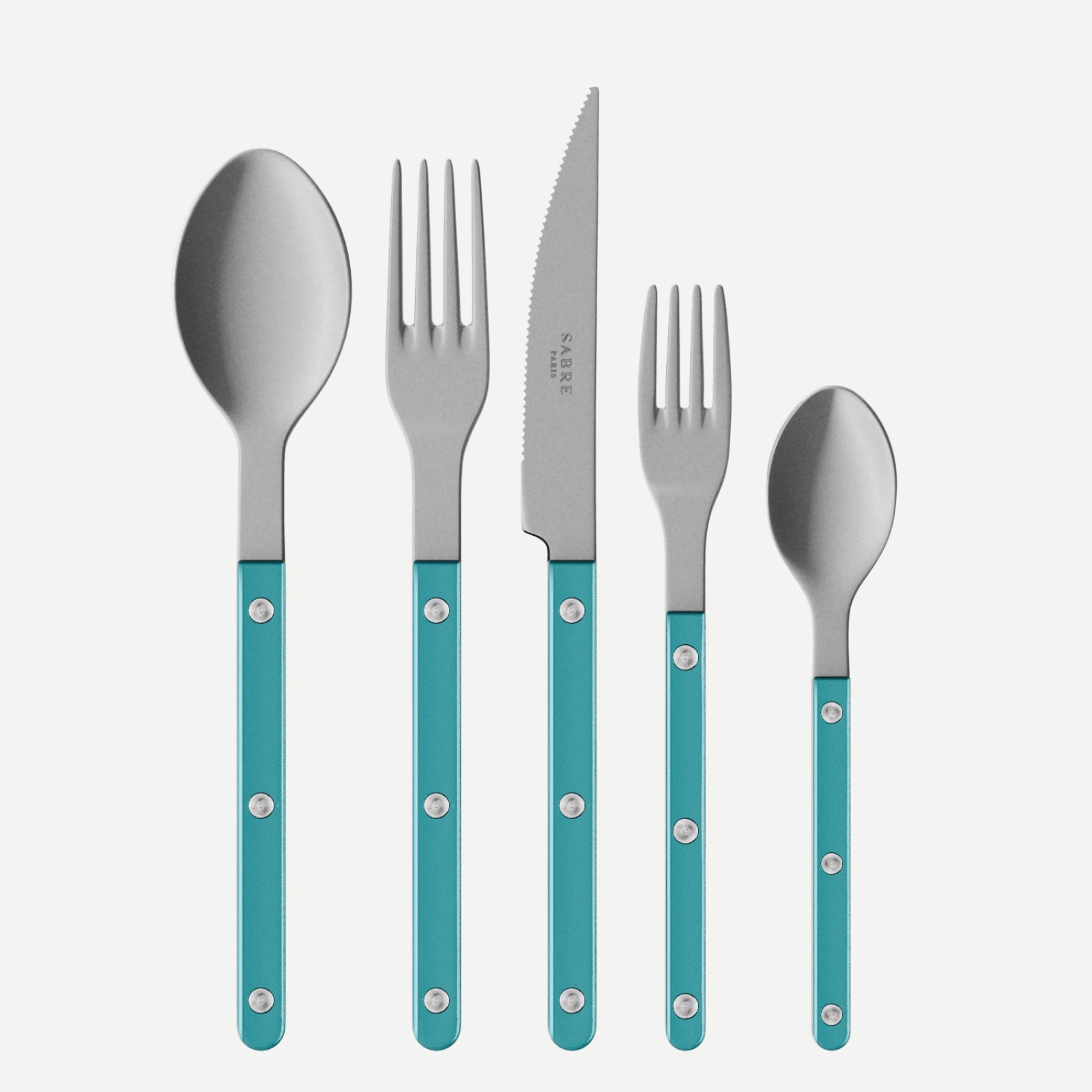 Bistrot Vintage Pearly, Turquoise - Set de 5 couverts de table