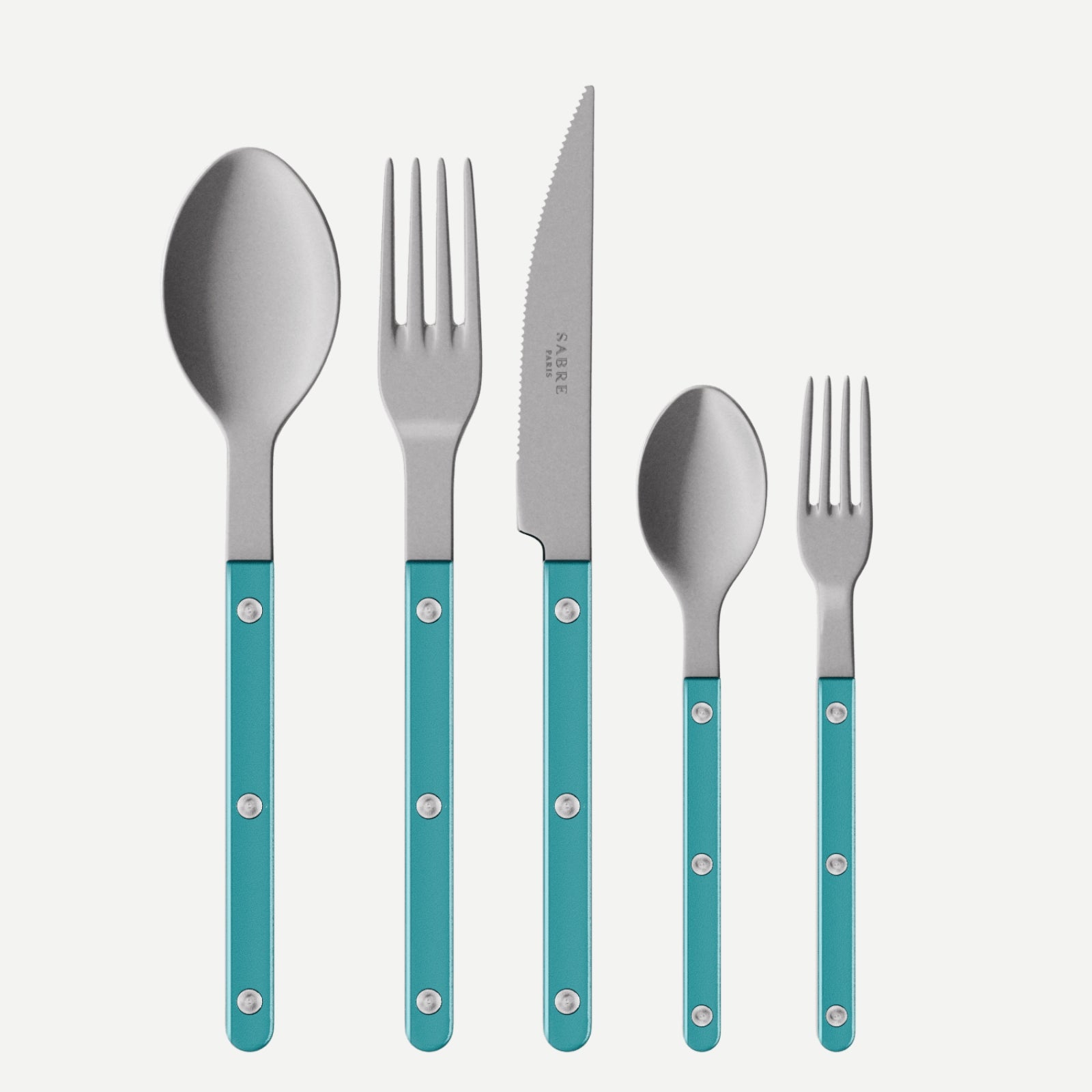 Bistrot Vintage Pearly, Turquoise - Set de 5 couverts de table