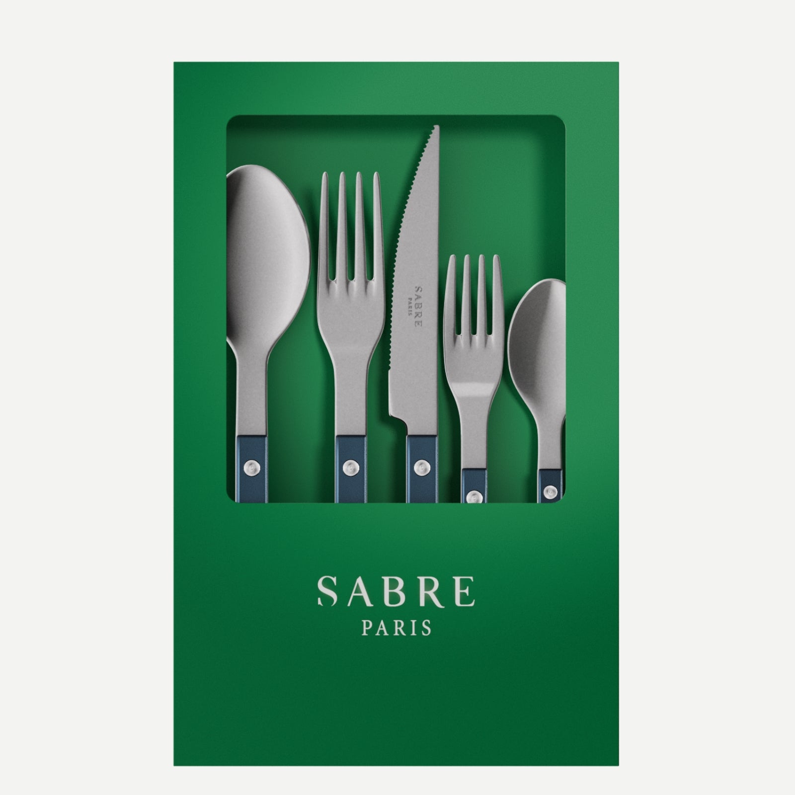 Bistrot Vintage Pearly, Bleu nuit - Coffret de 5 couverts de table