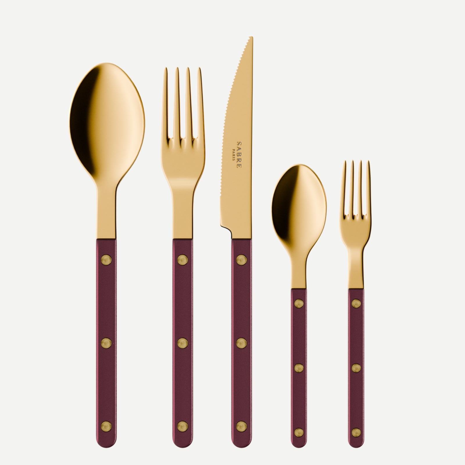 Bistrot Gold Pearly, Aubergine - Set de 5 couverts de table