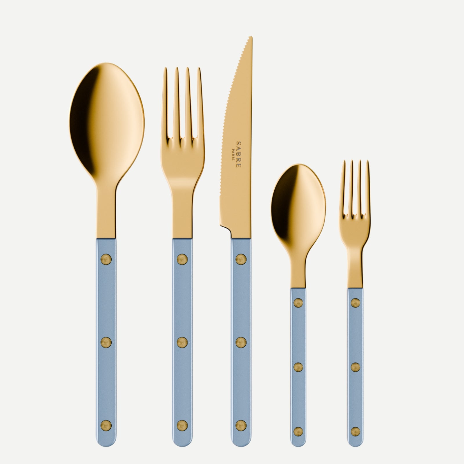 Bistrot Gold Pearly, Light blue - 5 pieces cutlery set