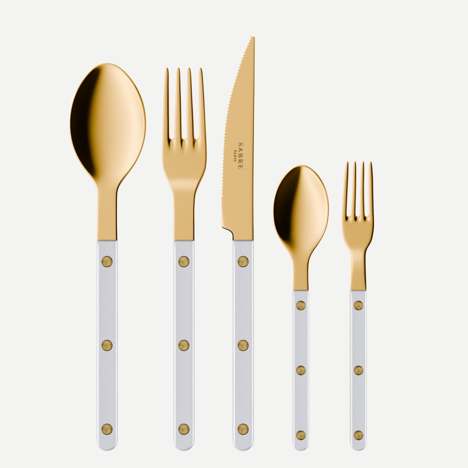 Bistrot Gold color Pearly, White - 5 pieces cutlery set