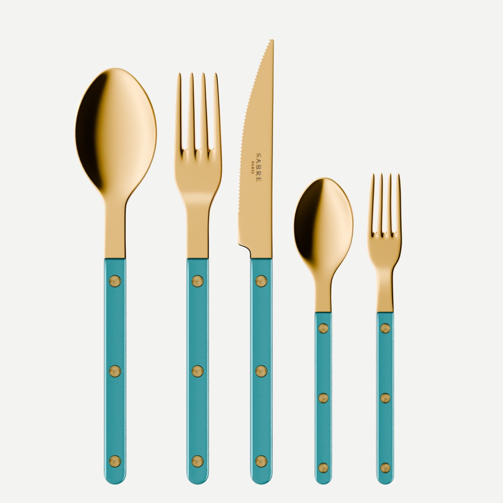 Bistrot Gold Pearly, Turquoise - 5 pieces cutlery set