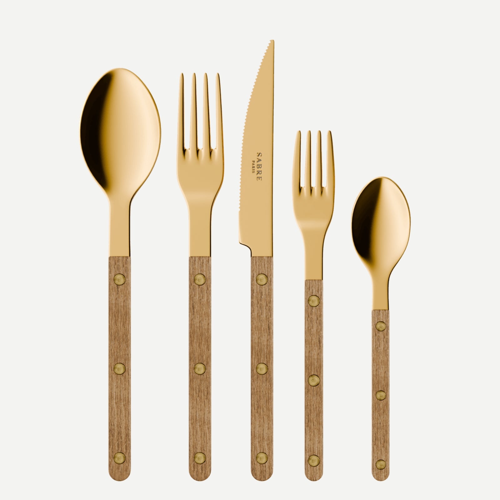 Bistrot Gold Teck, Teck - Set de 5 couverts de table