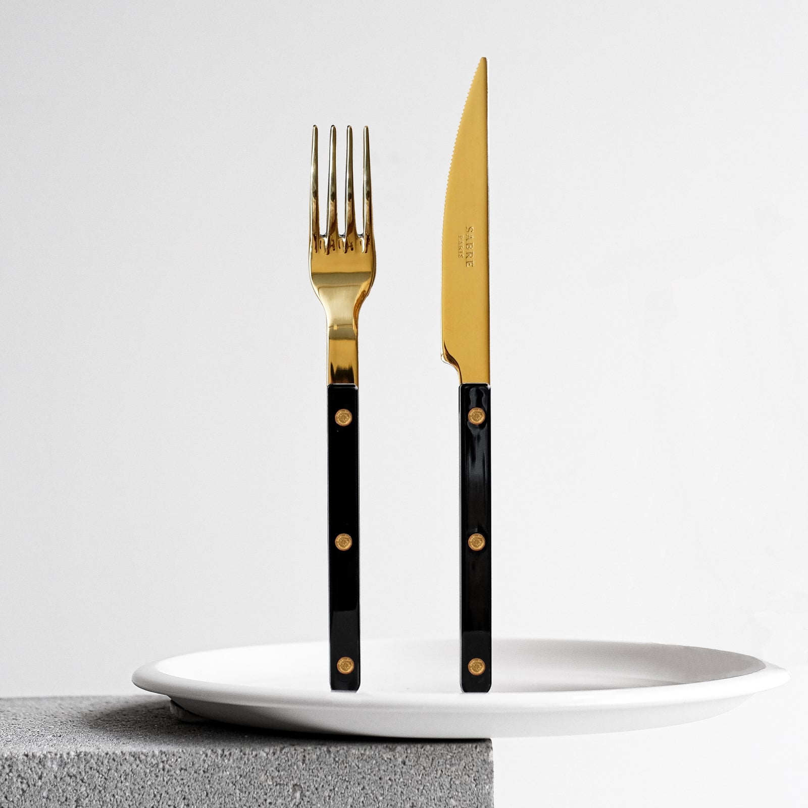 Bistrot Gold Uni, Noir - Set de 5 couverts de table