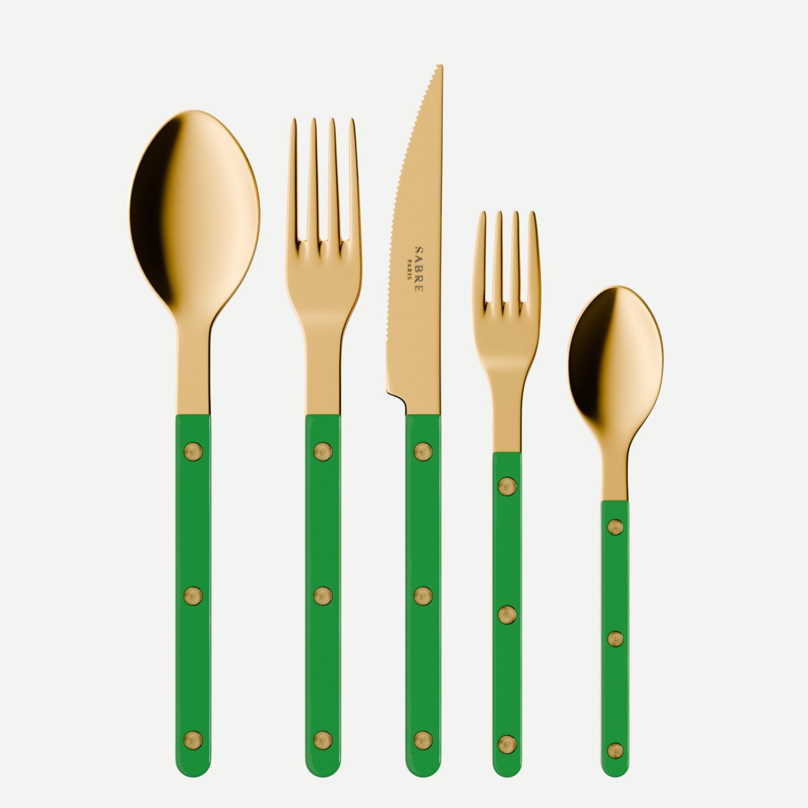 Bistrot Gold Uni, Vert jardin - Set de 5 couverts de table