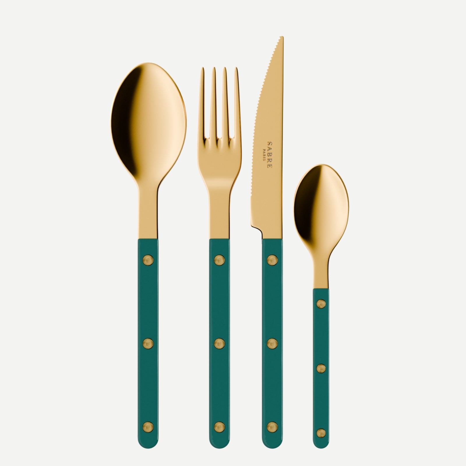 Bistrot Gold color Solid, Aquamarine - 24 pieces cutlery set