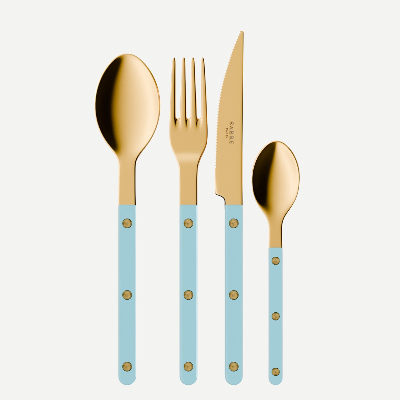 Bistrot Gold color Solid, Pastel blue - 24 pieces cutlery set