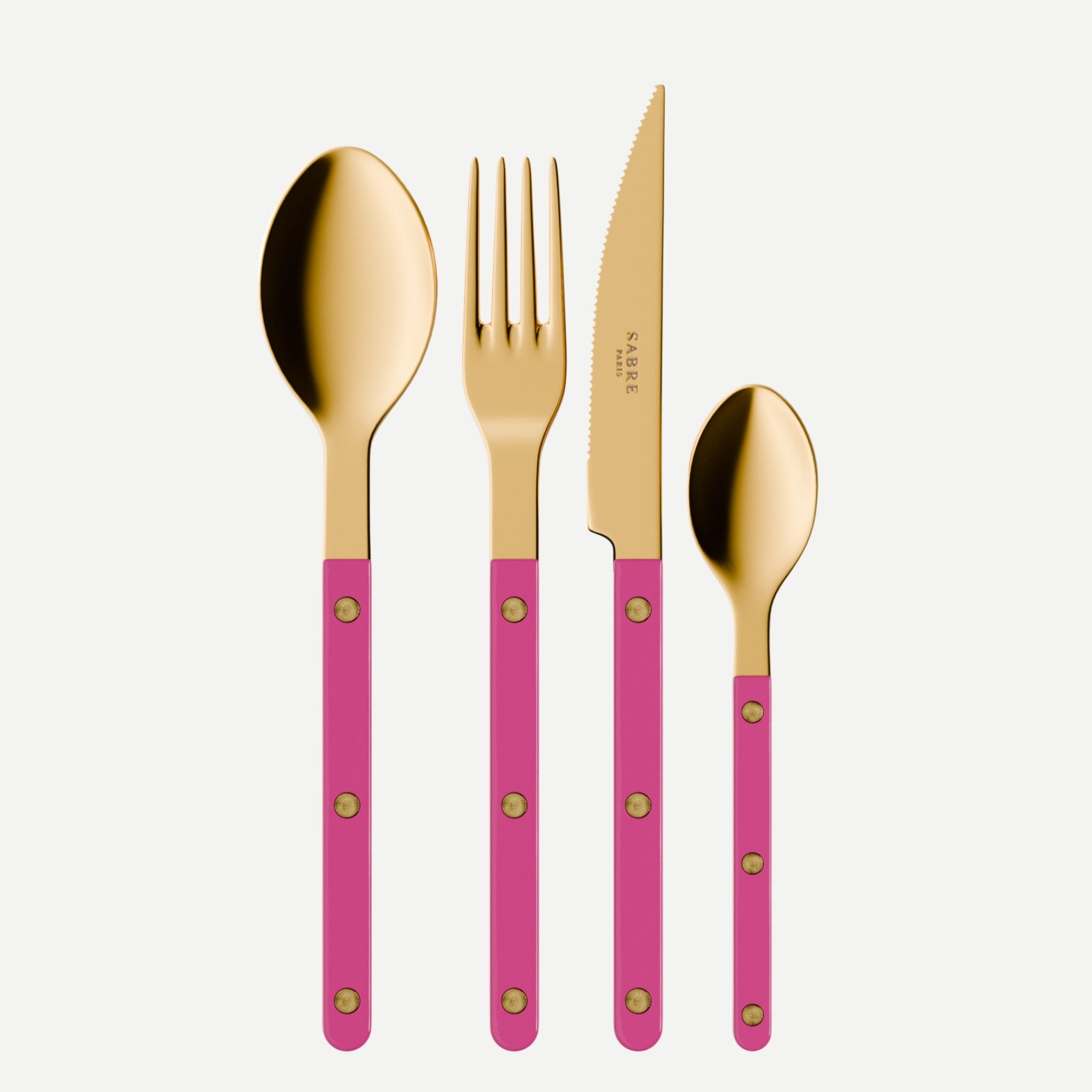Bistrot Gold color Solid, Raspberry - 4 pieces cutlery set