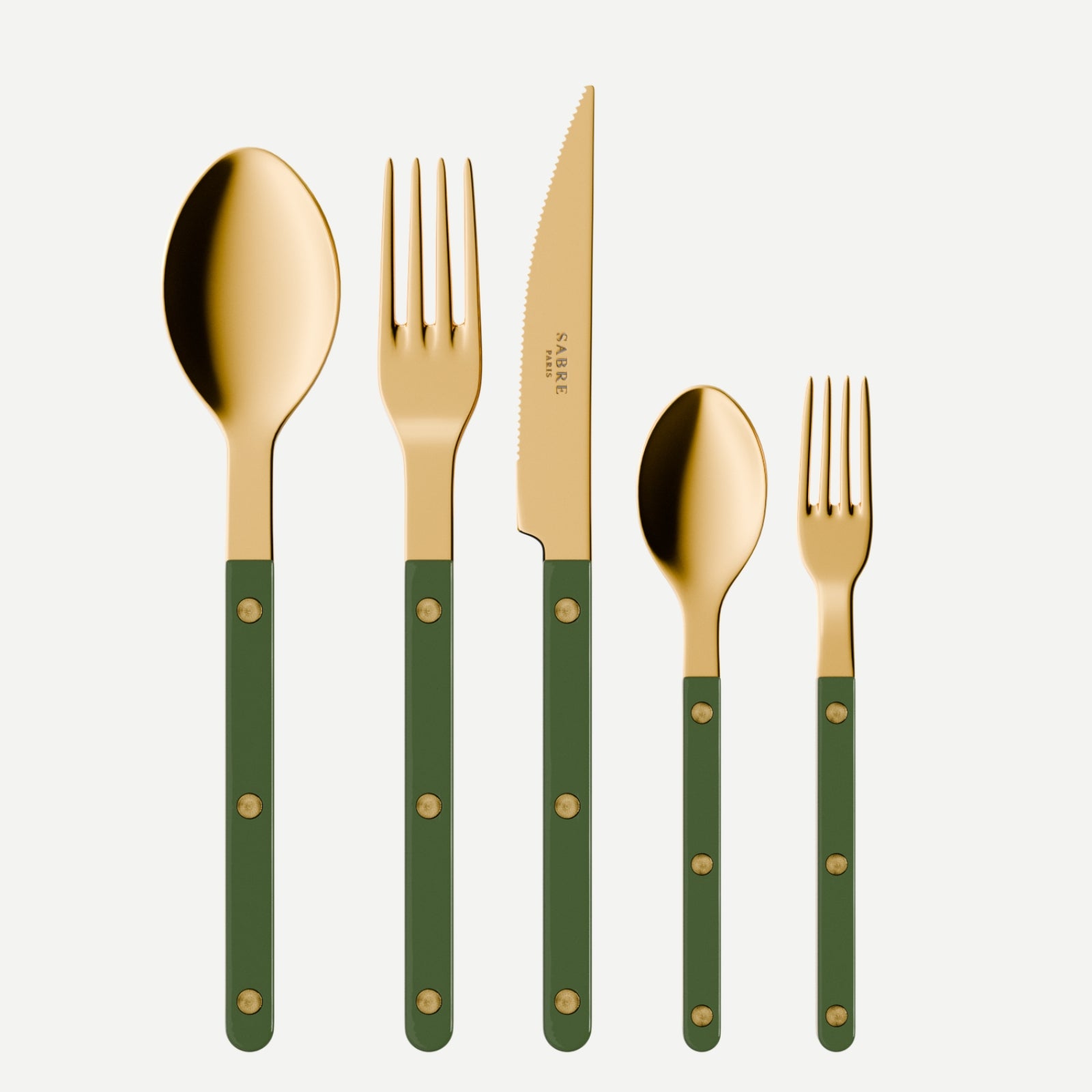 Bistrot Gold color Solid, Green - 5 pieces cutlery set