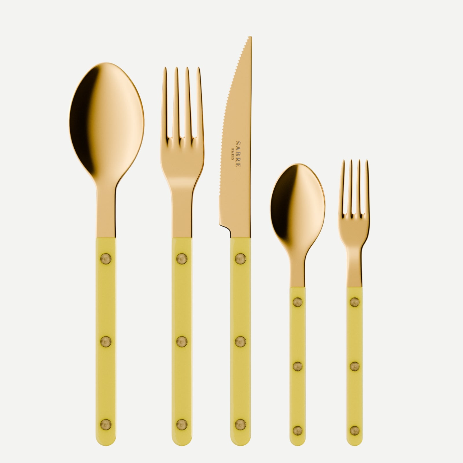 Bistrot couleur Gold Uni, Jaune - Set de 5 couverts de table