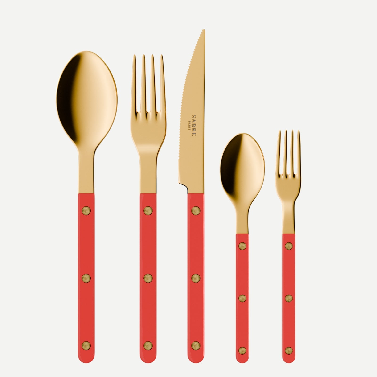 Bistrot Gold color Solid, Red - 5 pieces cutlery set