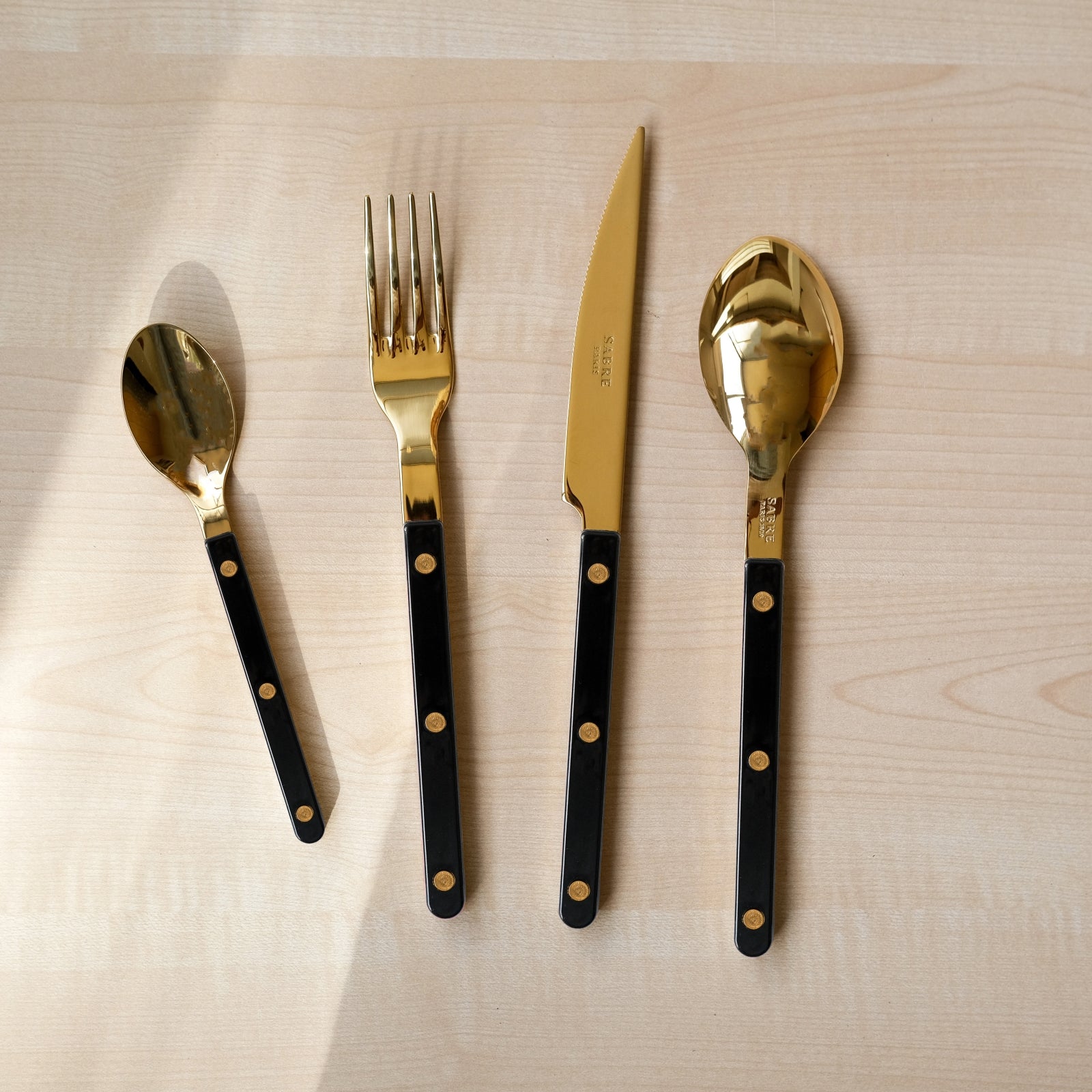 Bistrot couleur Gold Uni, Noir - Set de 5 couverts de table