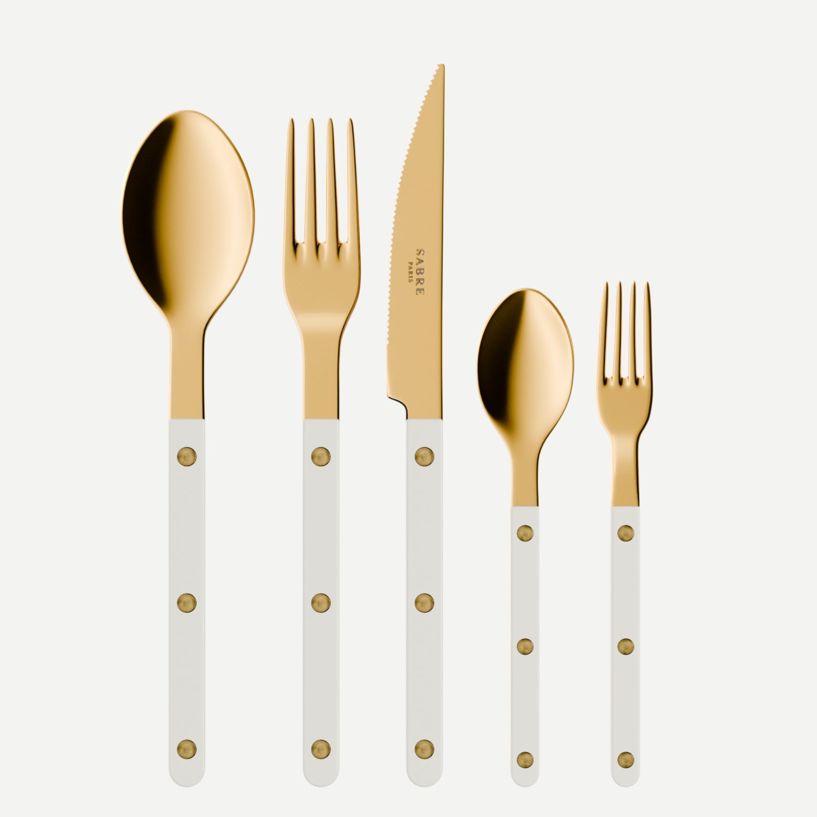 Bistrot Gold color Solid, White - 5 pieces cutlery set
