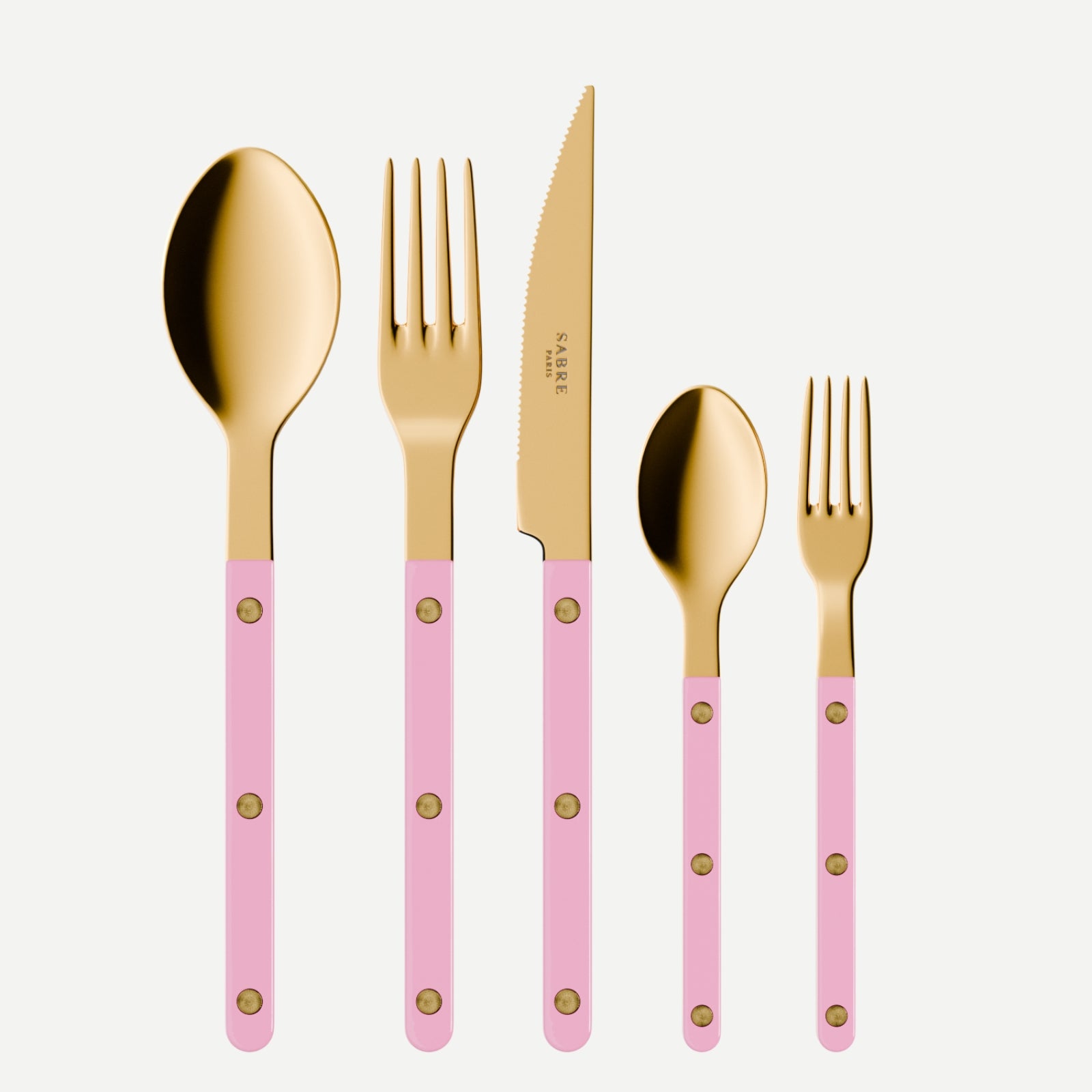 Bistrot Gold color Solid, Pink - 5 pieces cutlery set
