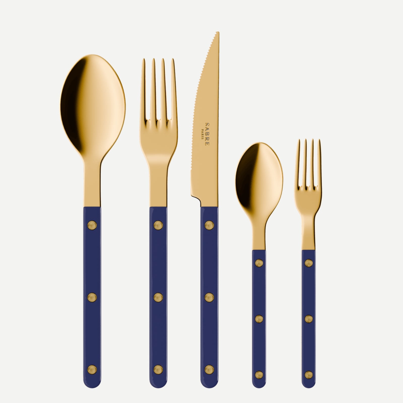 Bistrot Gold Effen, Marineblauw - set van 5 tafelbestekken