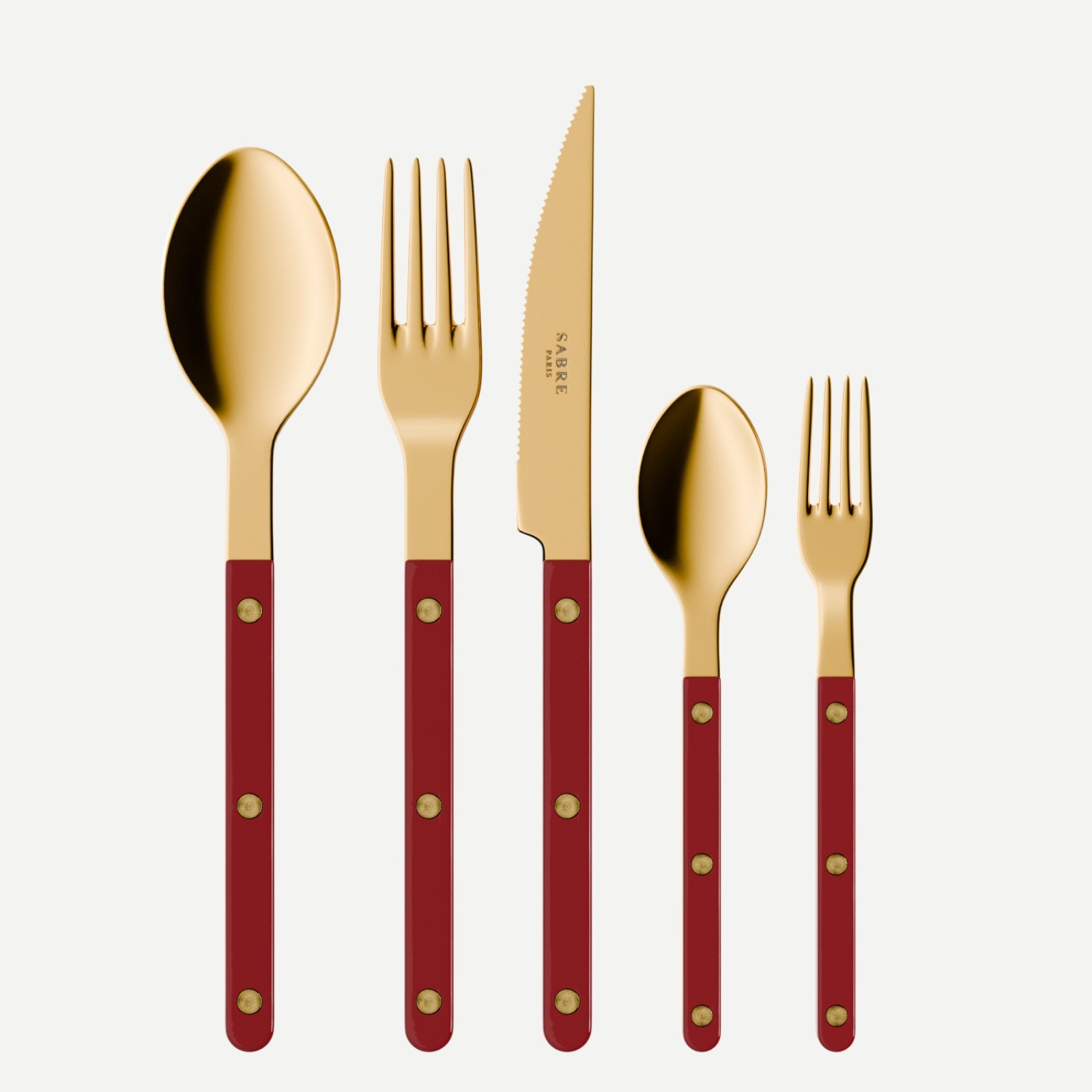 Bistrot Gold color Solid, Burgundy - 5 pieces cutlery set