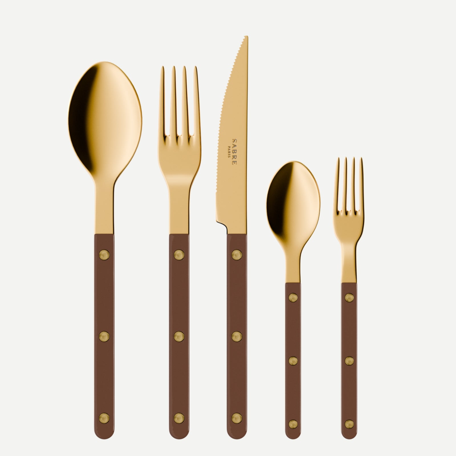 Bistrot Gold color Solid, Chocolate - 5 pieces cutlery set
