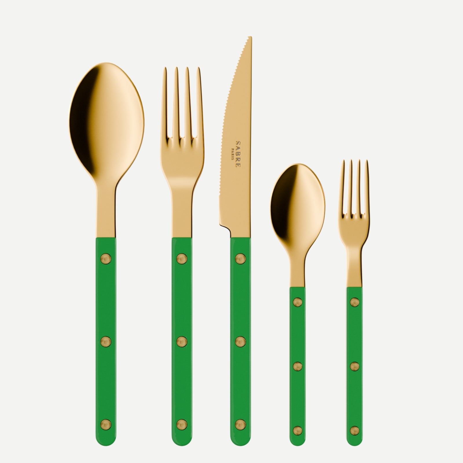 Bistrot Gold color Solid, Garden green - 5 pieces cutlery set