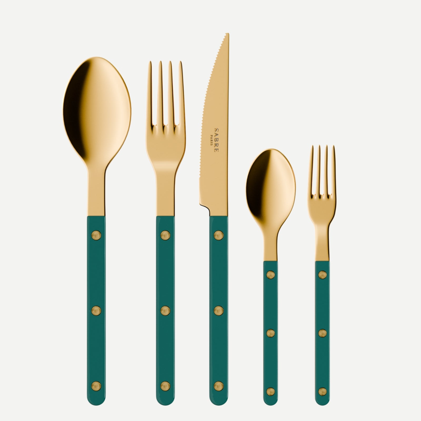 Bistrot Gold color Solid, Aquamarine - 5 pieces cutlery set