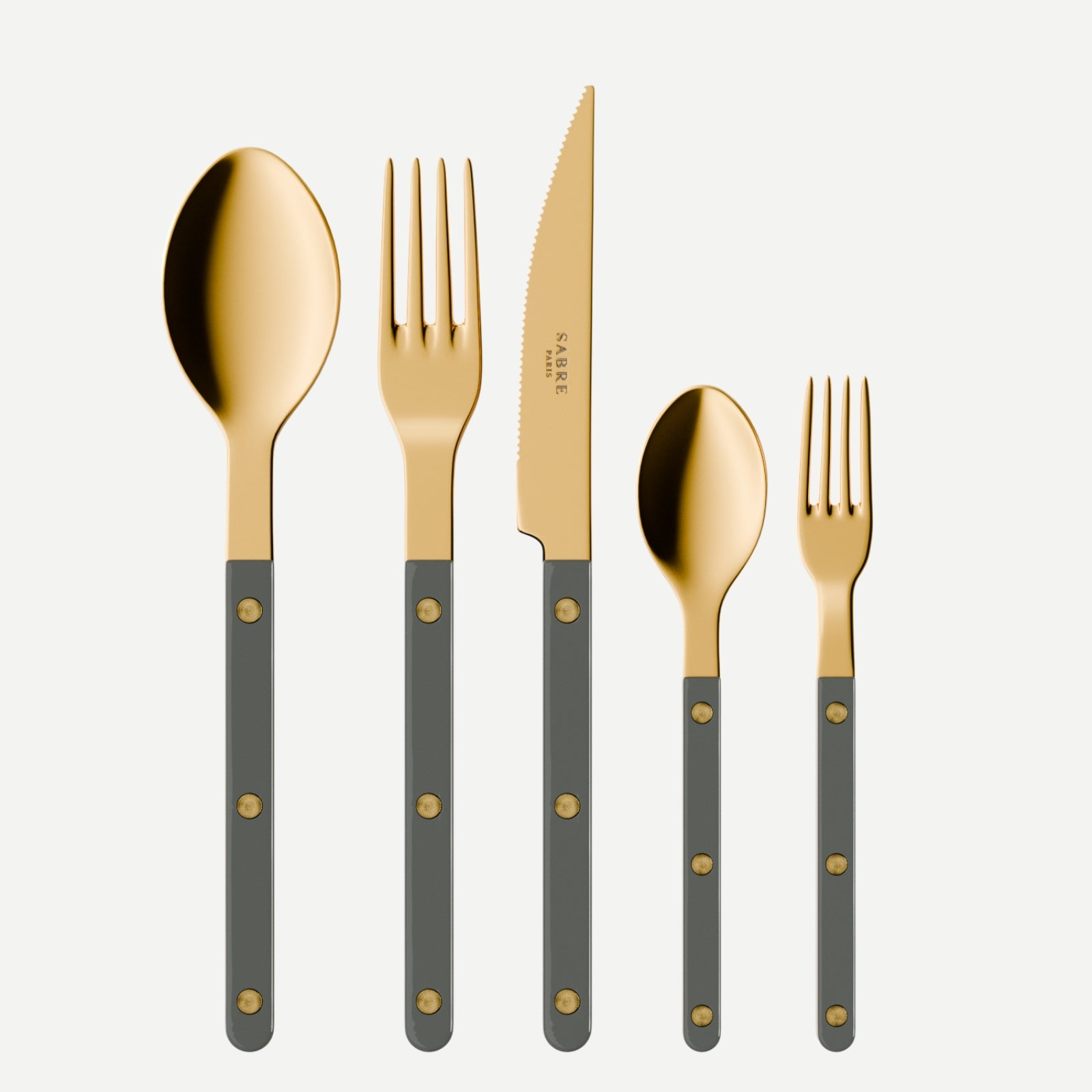 Bistrot Gold color Solid, Dark grey - 5 pieces cutlery set