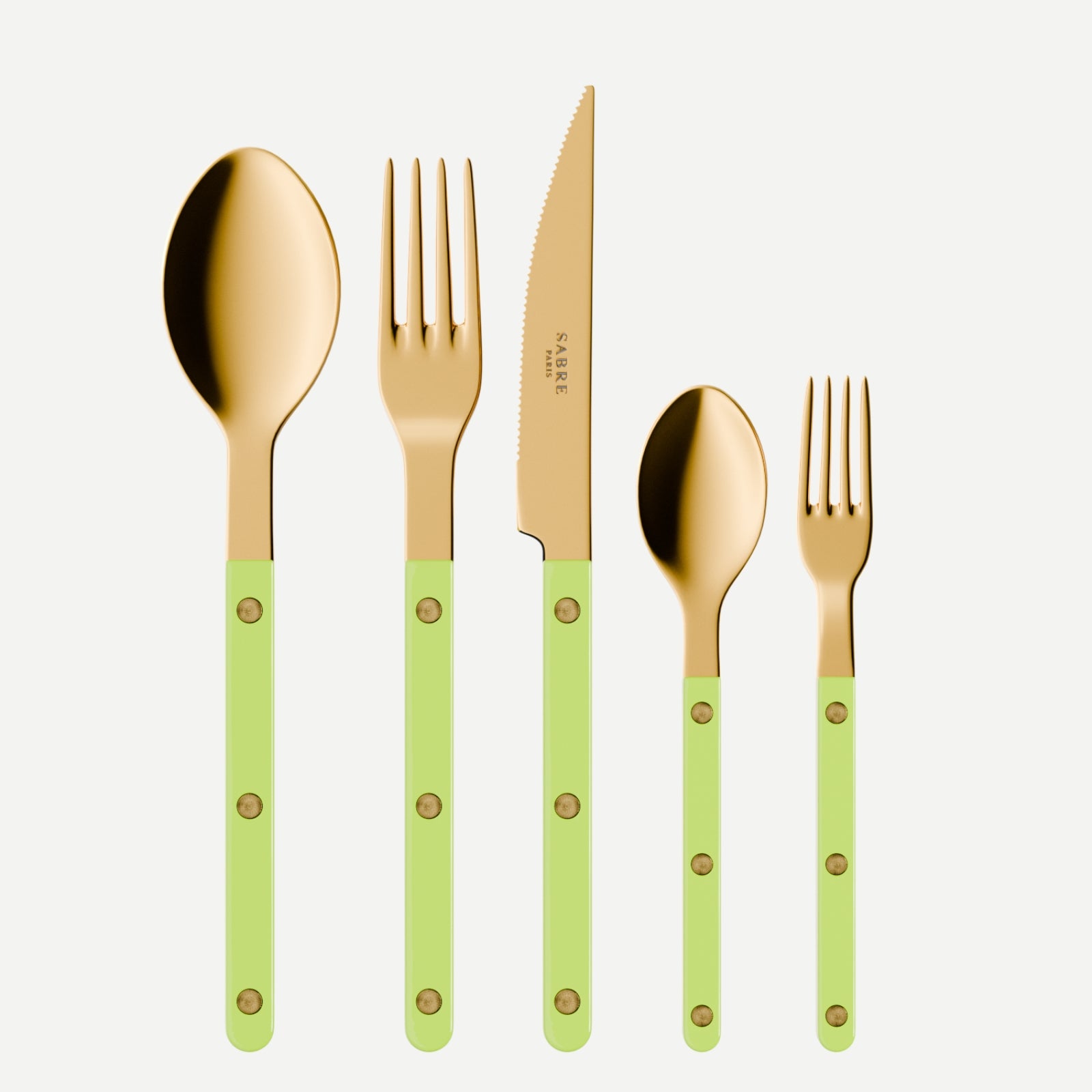 Bistrot Gold color Solid, Lime - 5 pieces cutlery set