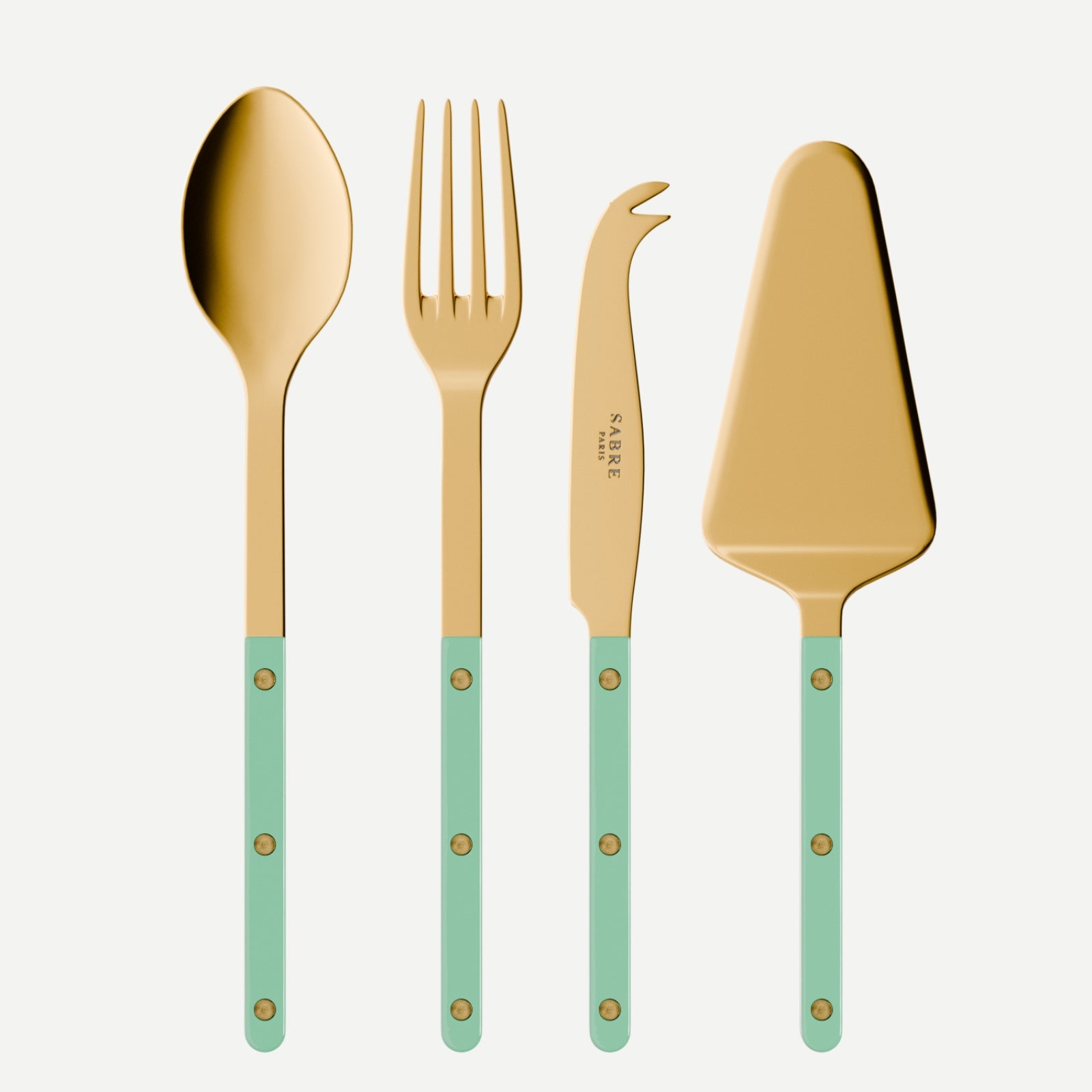 Bistrot Gold Effen, Pastelgroen - set Les Essentiels Bistrot - geheel van 4 serveersets