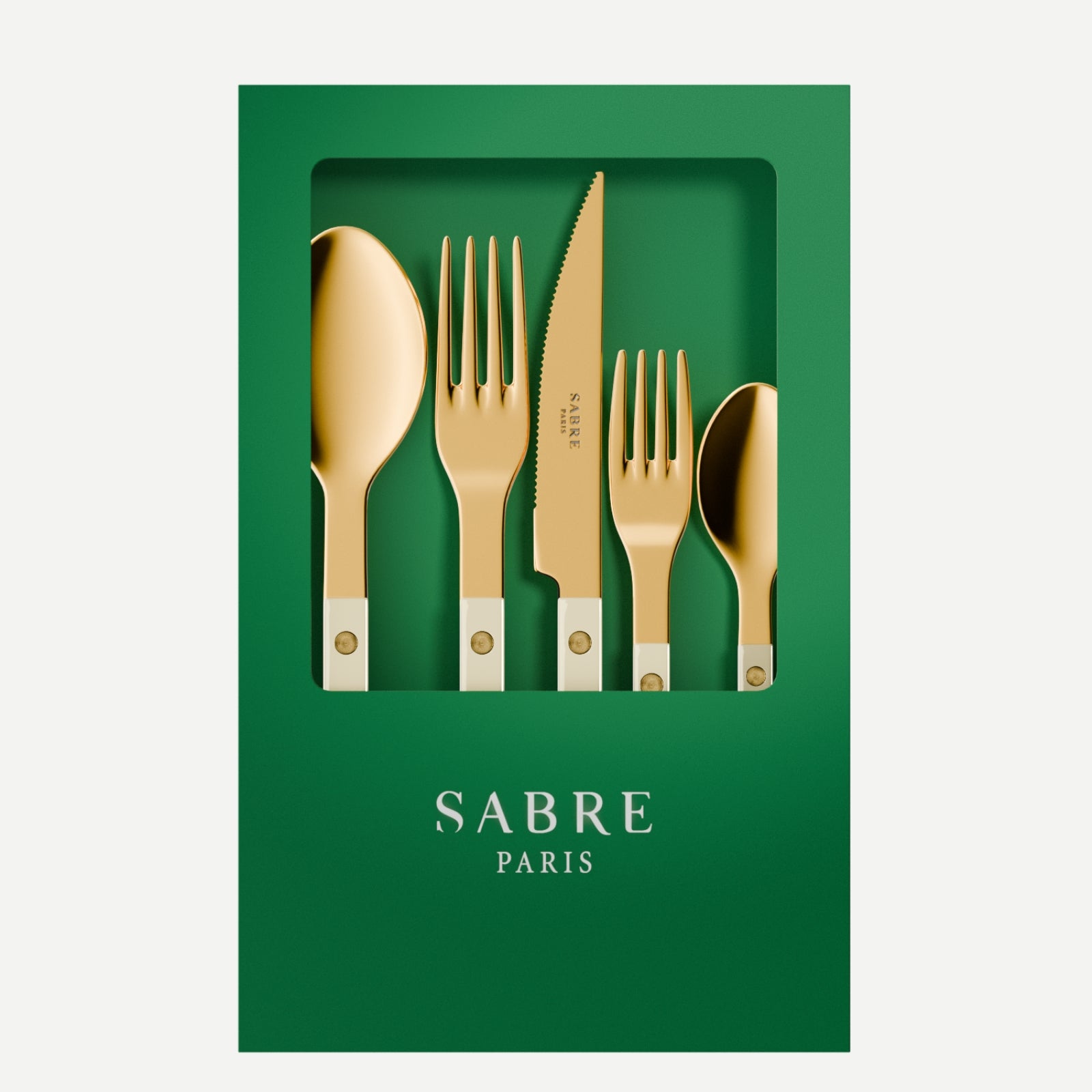 Bistrot Gold Uni, Ivoire - Coffret de 5 couverts de table