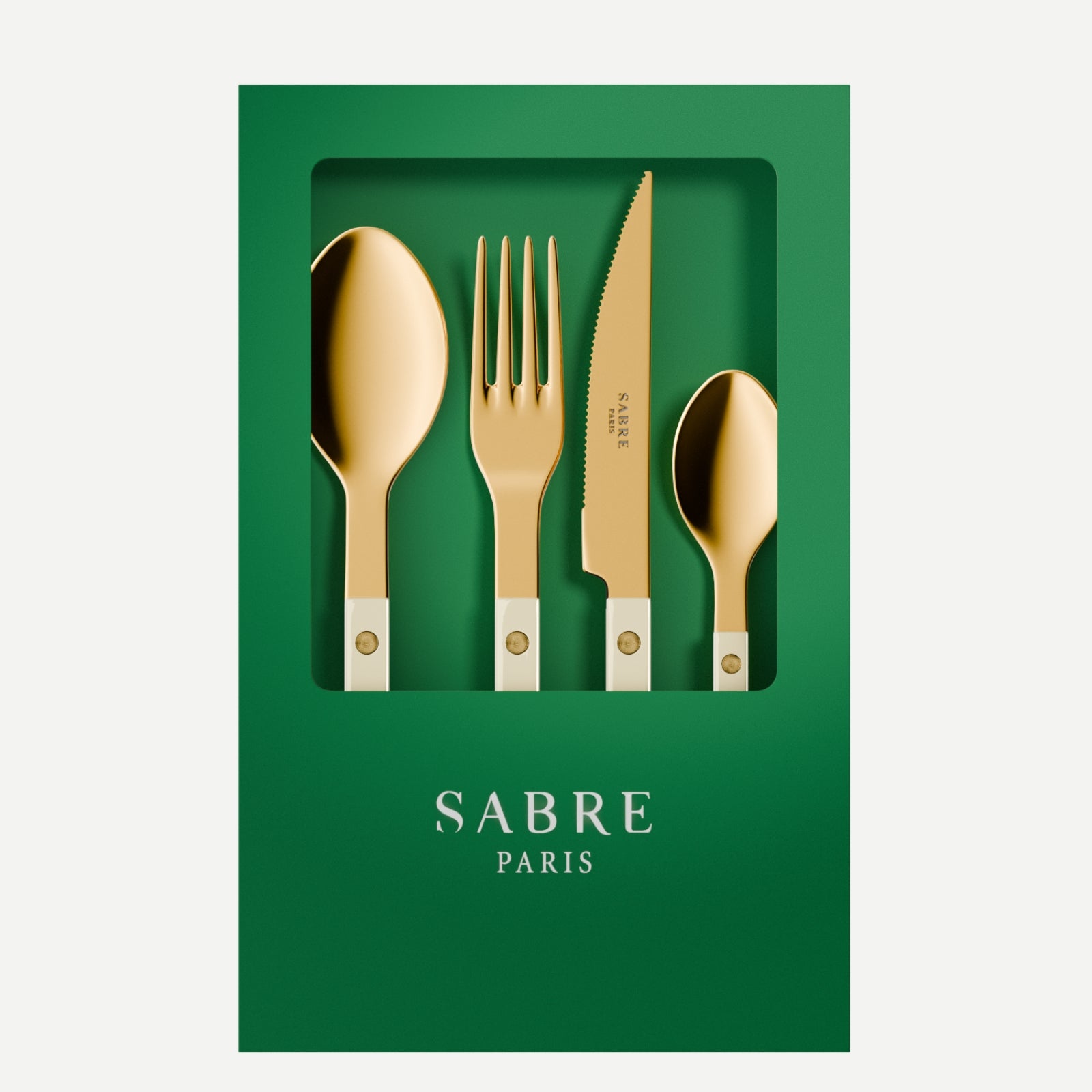 Bistrot Gold Uni, Ivoire - Coffret de 4 couverts de table