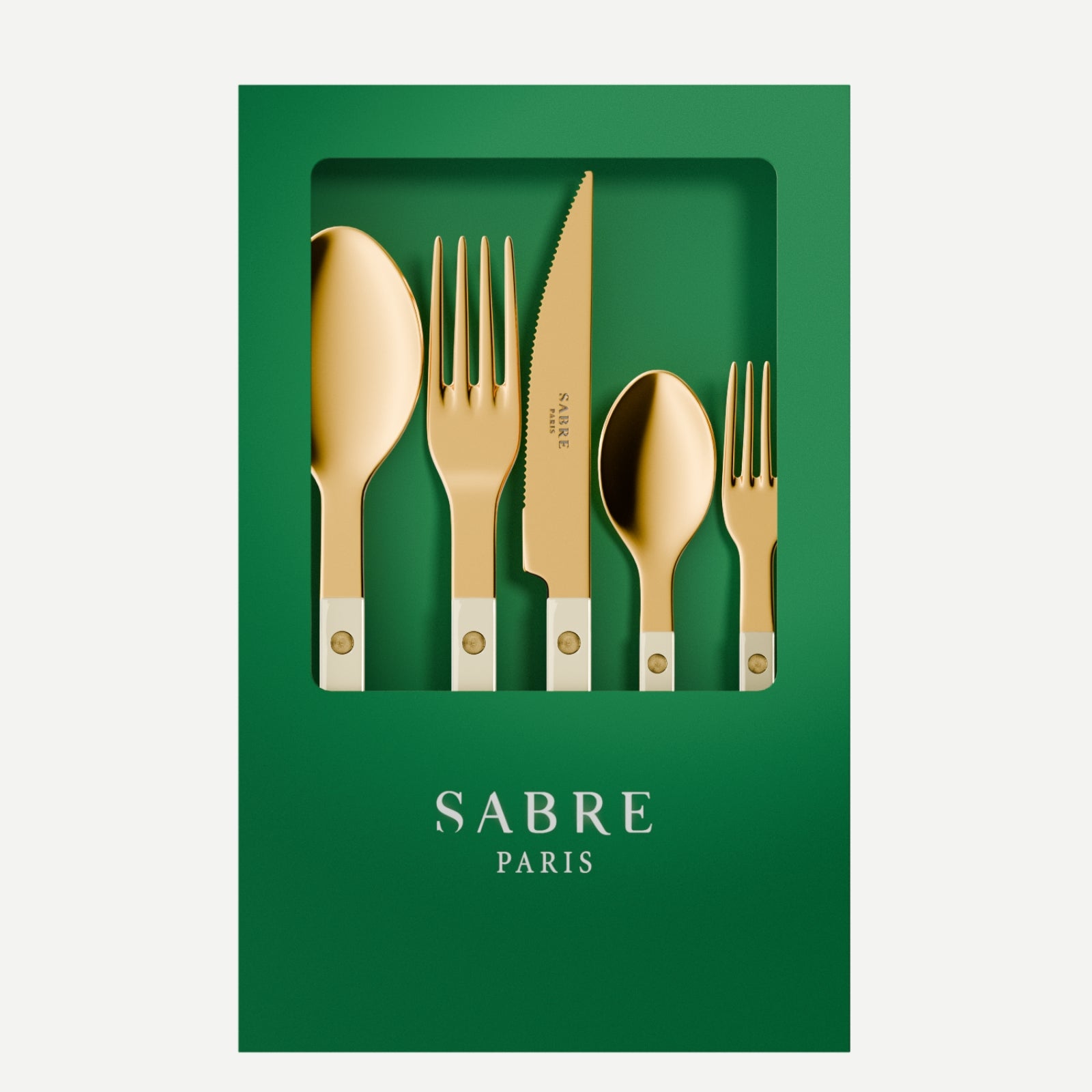 Bistrot Gold Uni, Ivoire - Coffret de 5 couverts de table