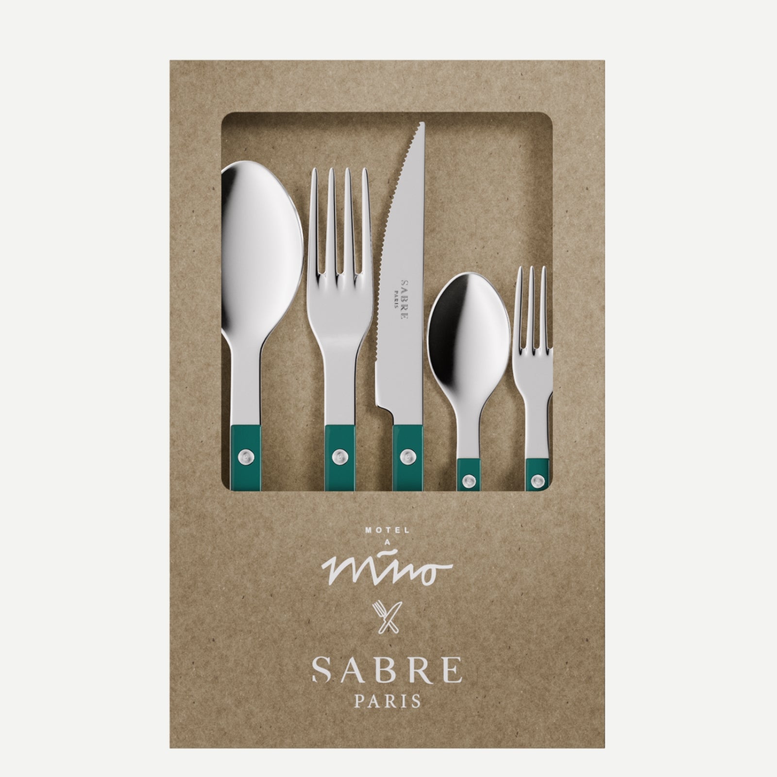 Bistrot Sabre Paris x Motel A Miio, Bleu canard / Ivoire - Set de 5 couverts de table