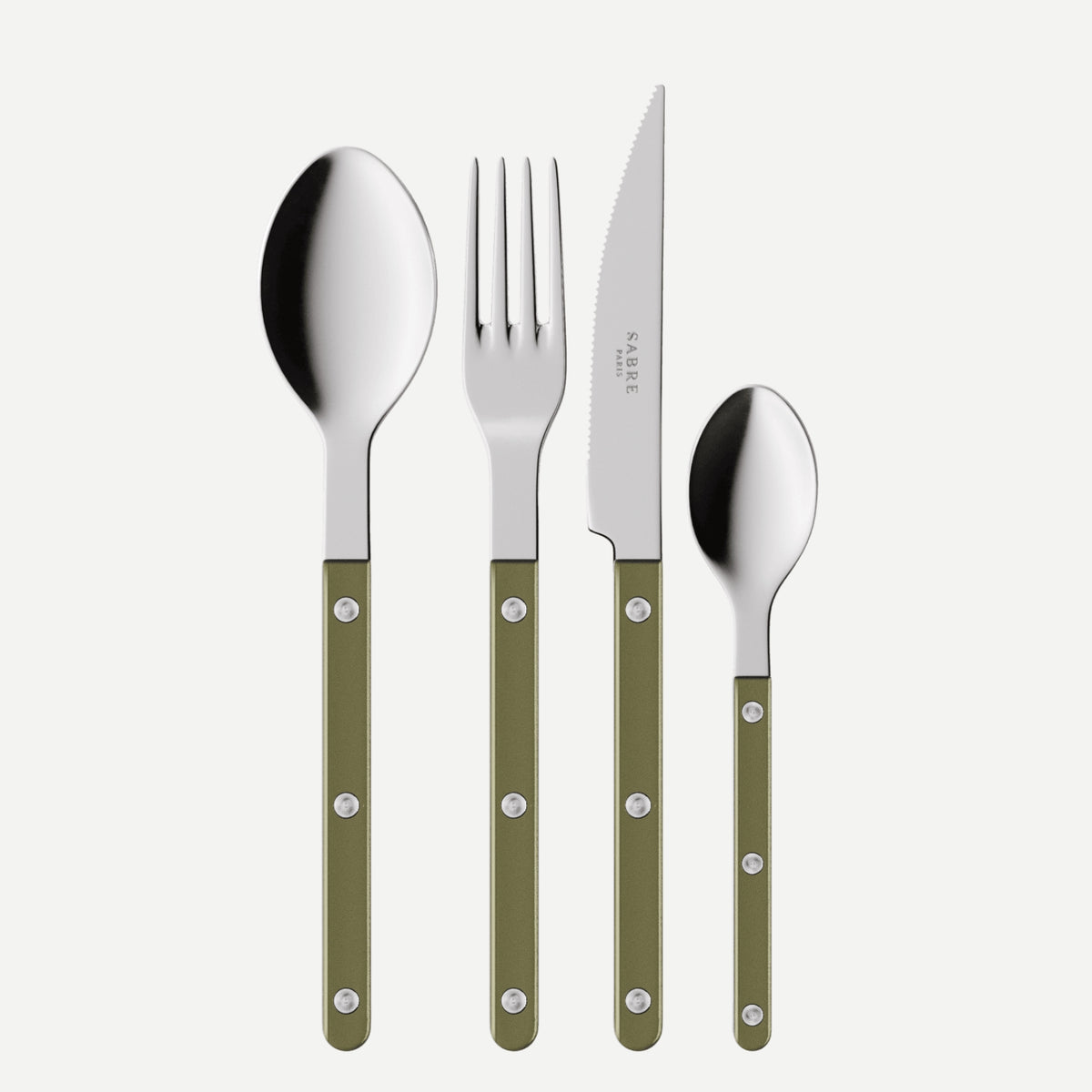 フランス1890s'ヴィクトリアイパーン グリーンオパールセント ヴァセリンSP Bistrot Pearly, Olive - 24 pieces cutlery set - Sabre Paris