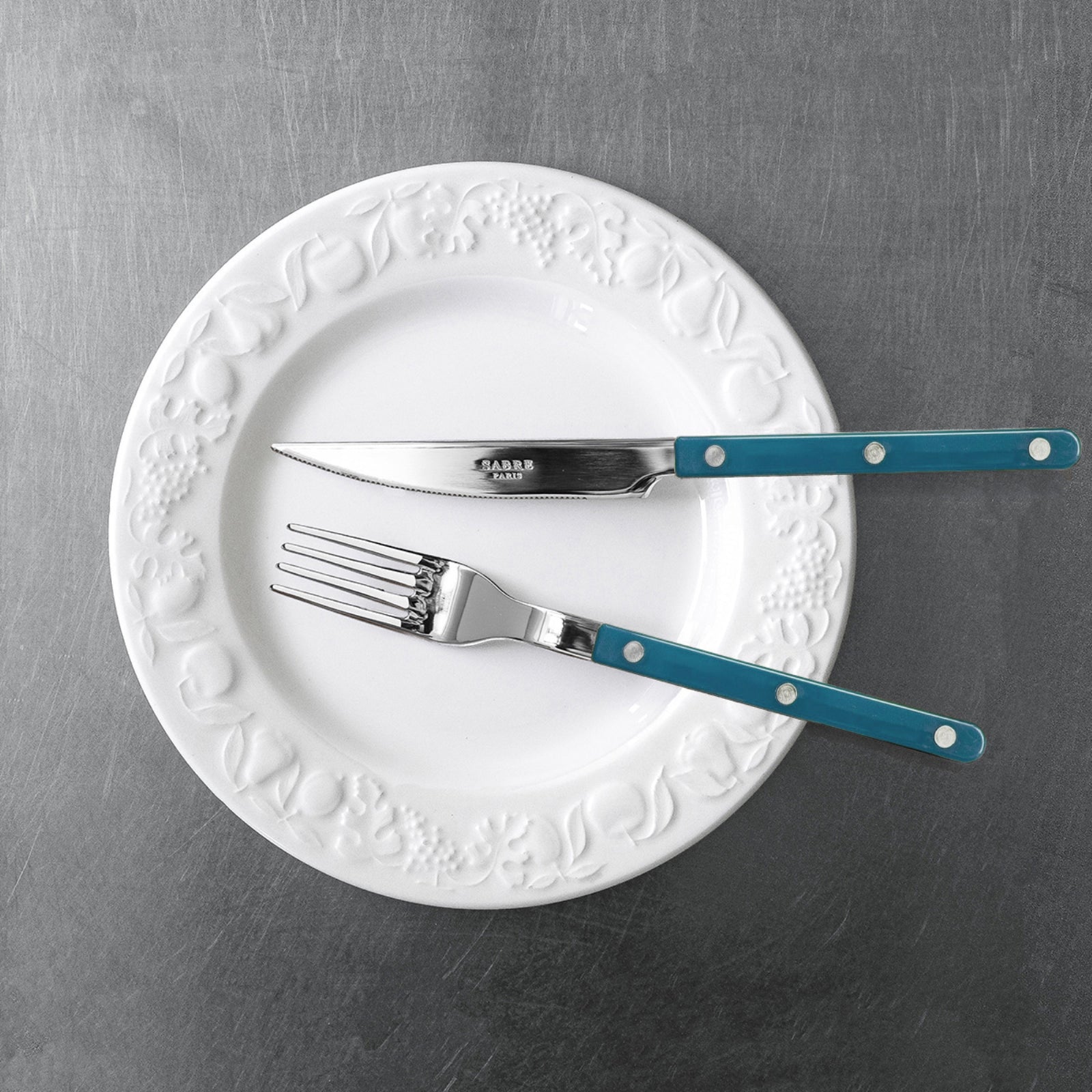 Bistrot Uni, Bleu canard - Set de 4 couverts de table