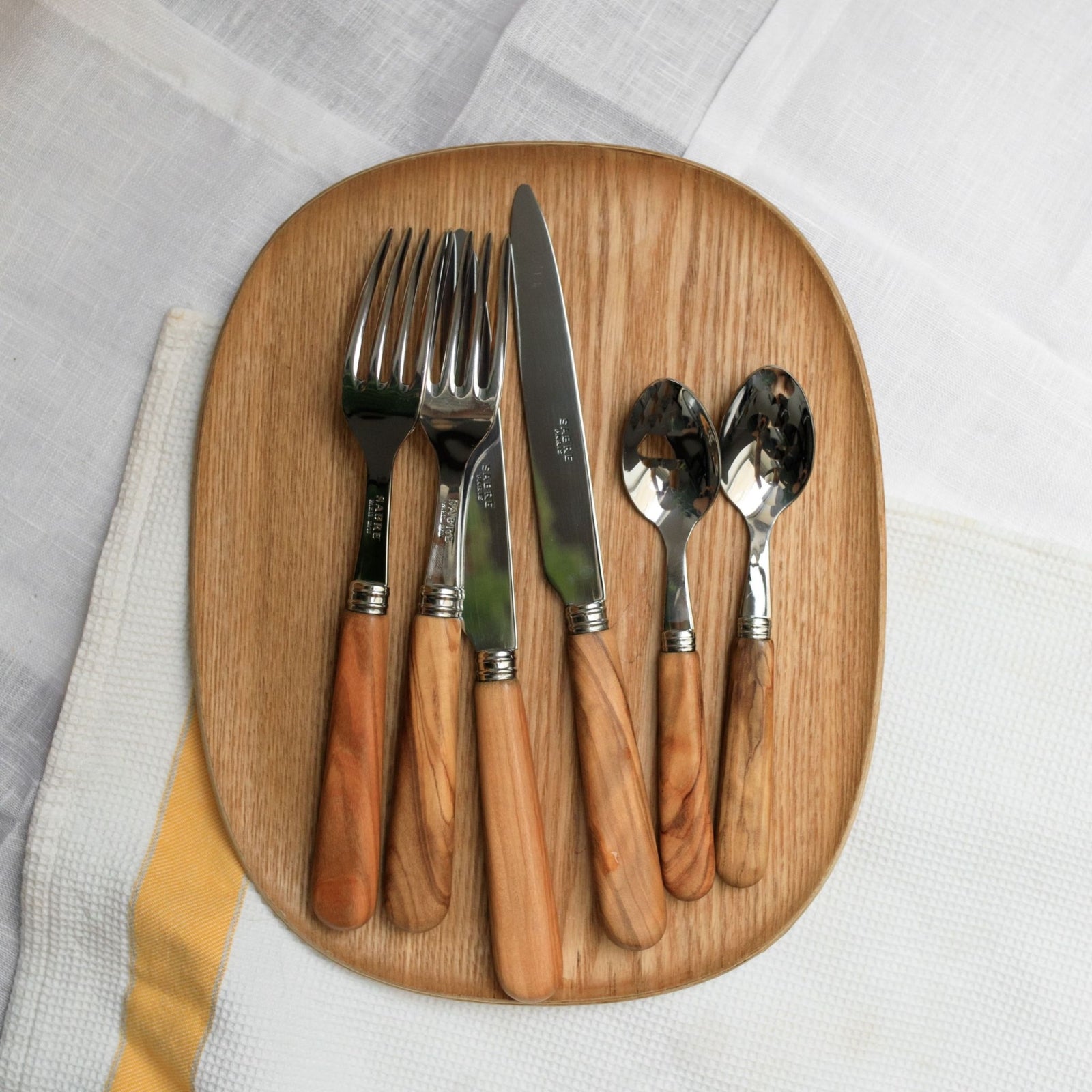 Lavandou, Olive tree wood - 4 pieces cutlery set - Sabre Paris