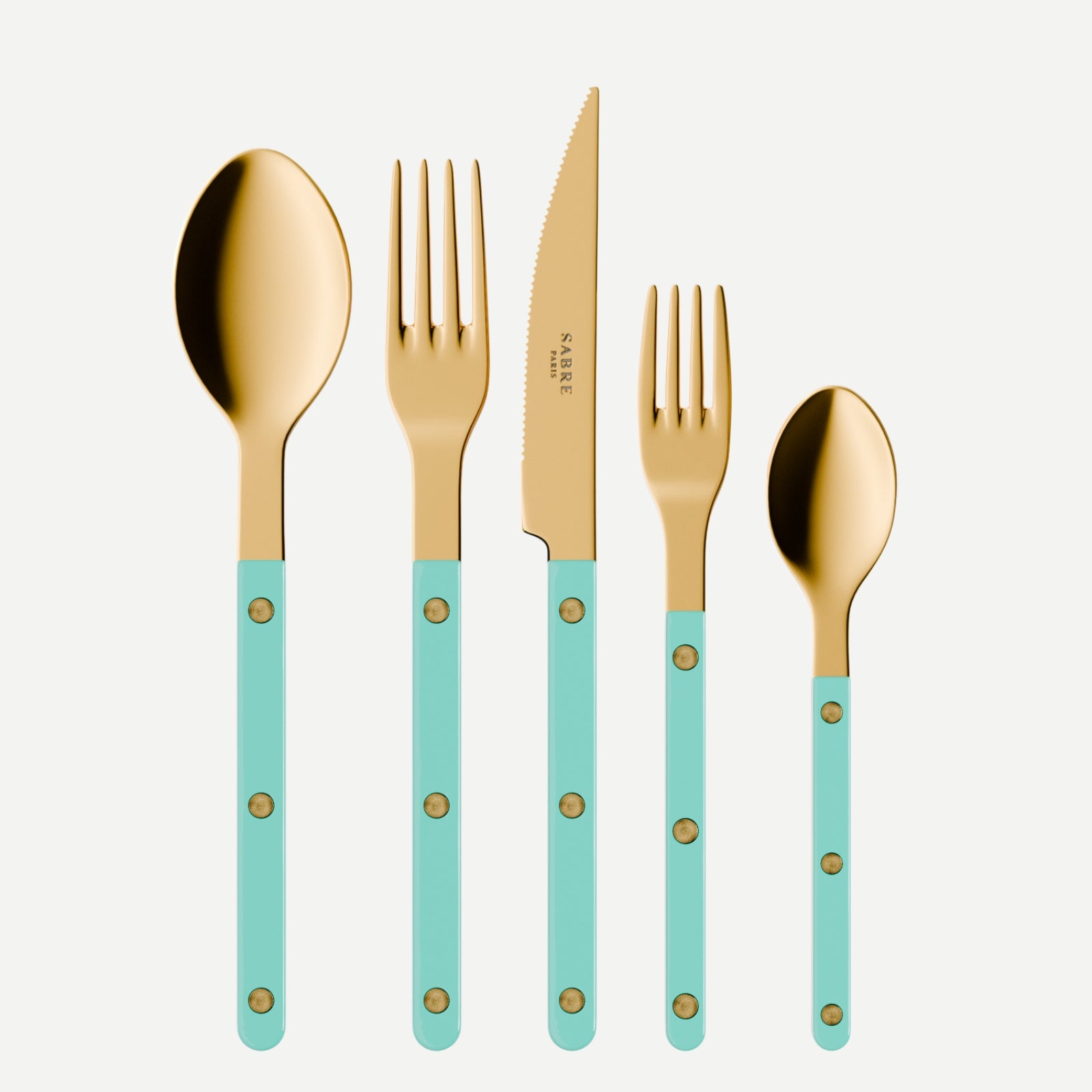 Bistrot Gold Uni, Turquoise - Set de 5 couverts de table