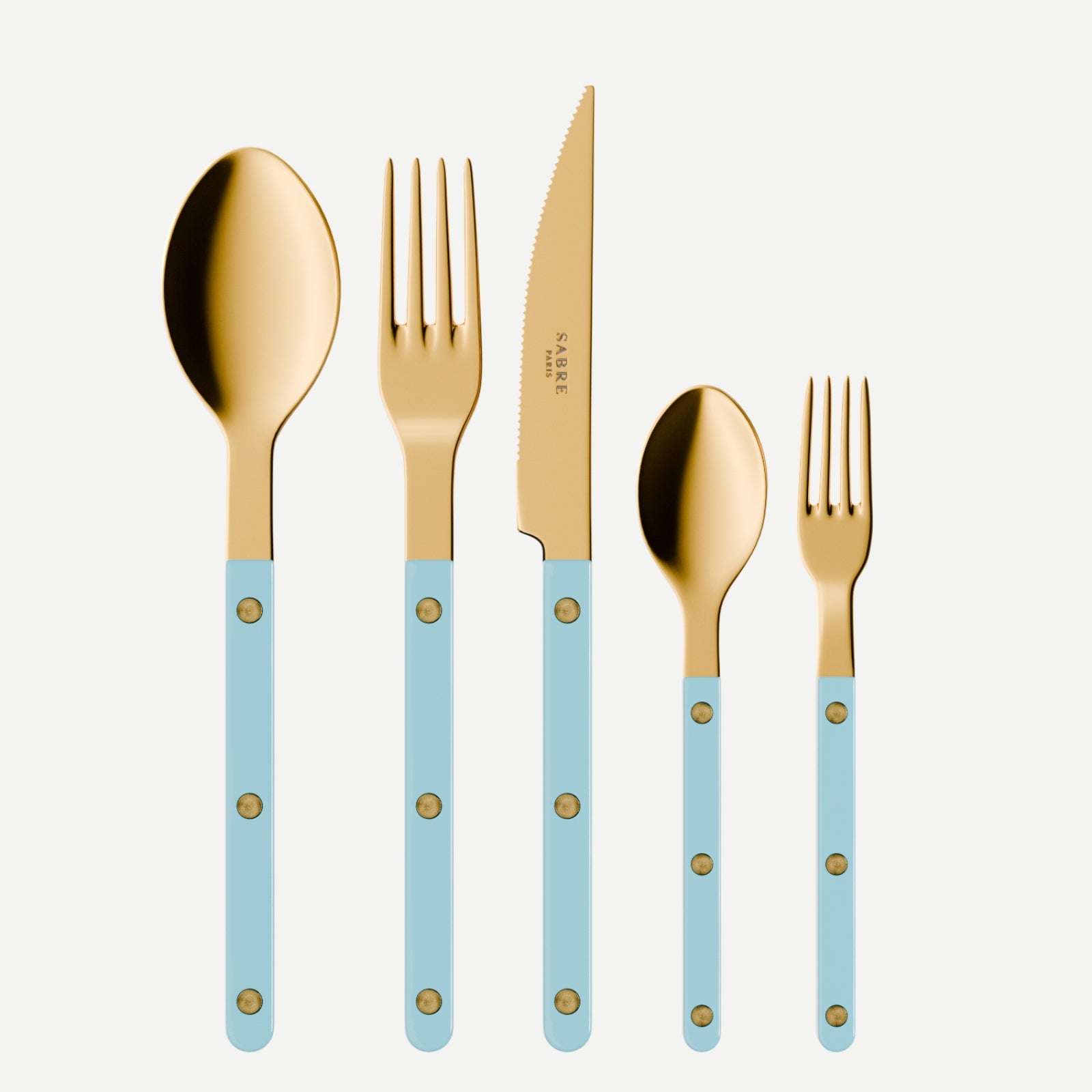 Bistrot Gold Uni, Bleu pastel - Set de 5 couverts de table